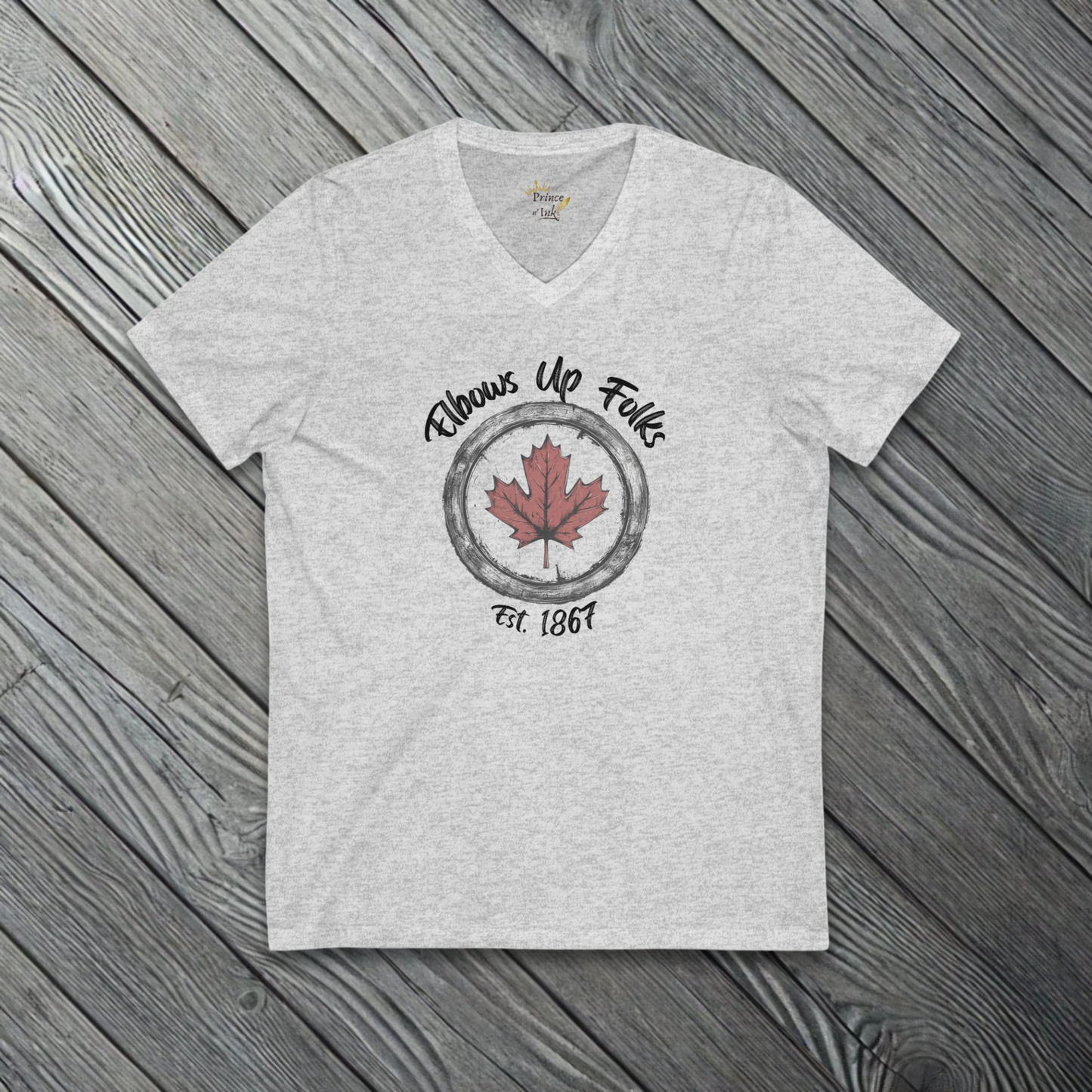 Elbows Up Folks - Funny Canadian V-Neck Tee