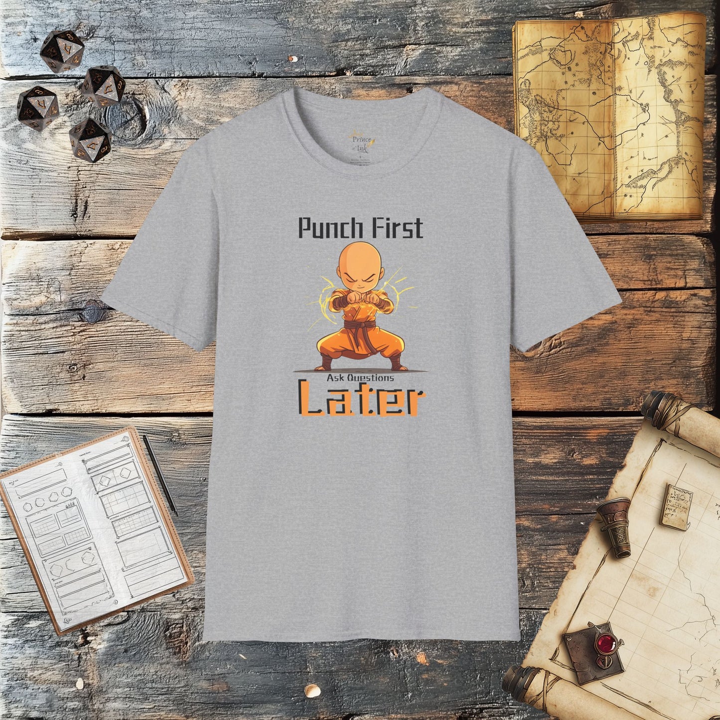 Punch First, Ask Questions Later - Fantasy Group Role Playing Graphic T-Shirt