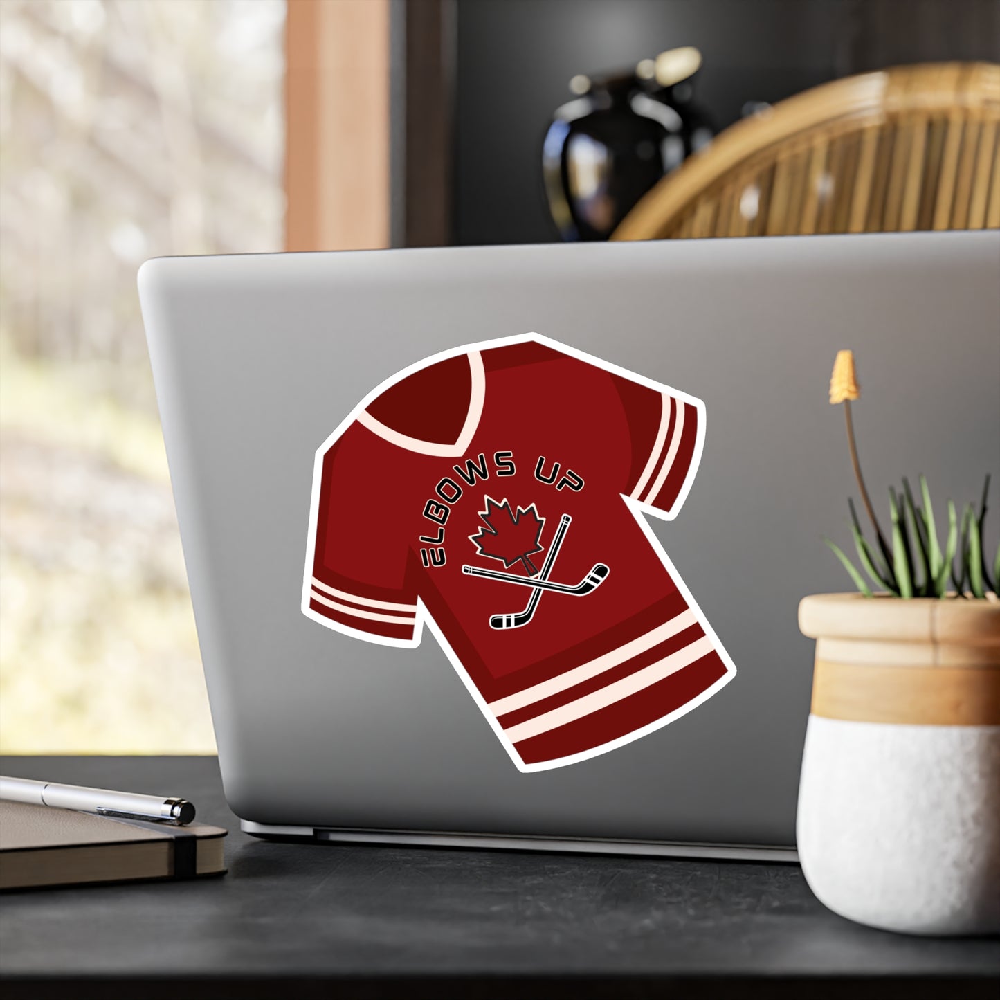 Elbows Up Jersey Vinyl Decal Sticker - Funny Canadian Hockey Jersey Vinyl Decal