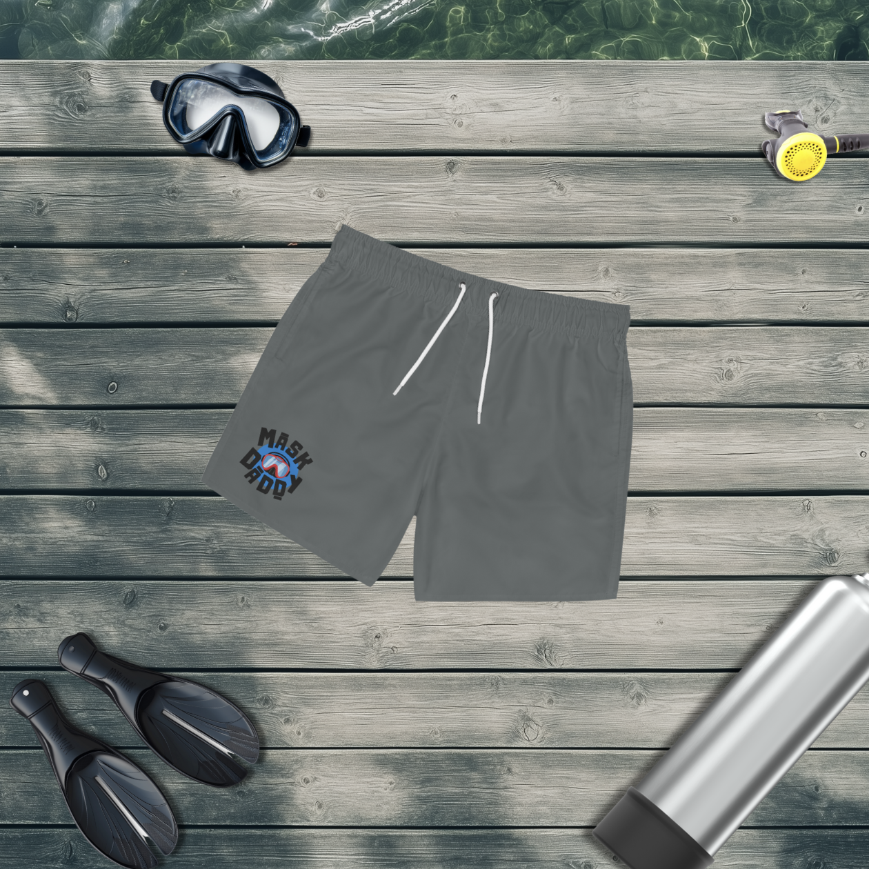 Mask Daddy - Scuba Diving Themed Swim Trunks - Grey