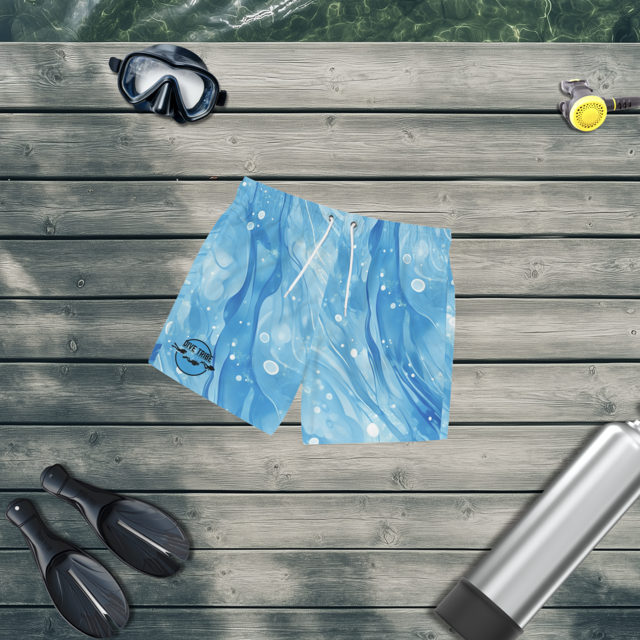 Dive Tribe - Blue Scuba Diving Themed Swim Trunks