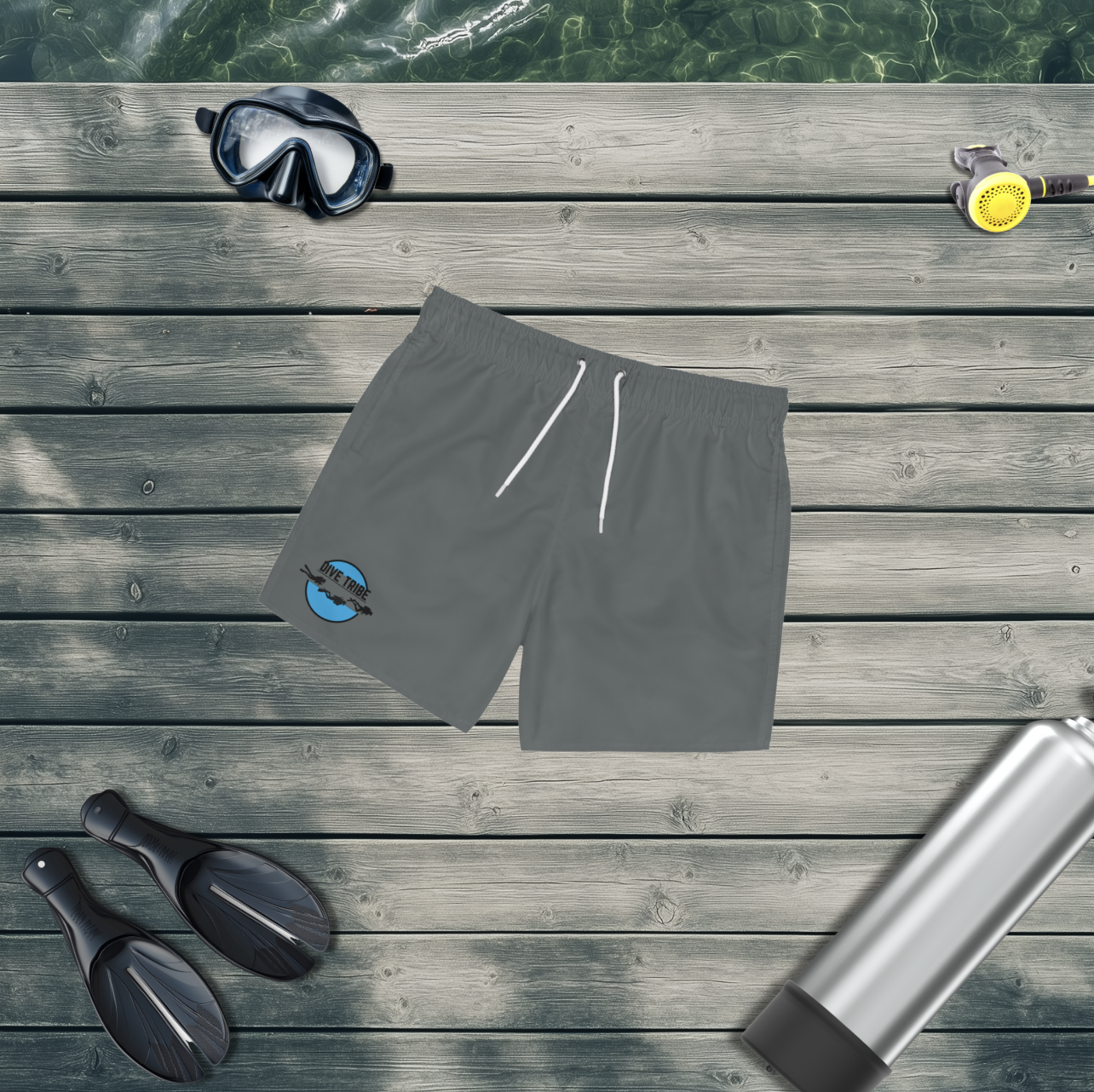 Dive Tribe - Grey Scuba Diving Themed Swim Trunks