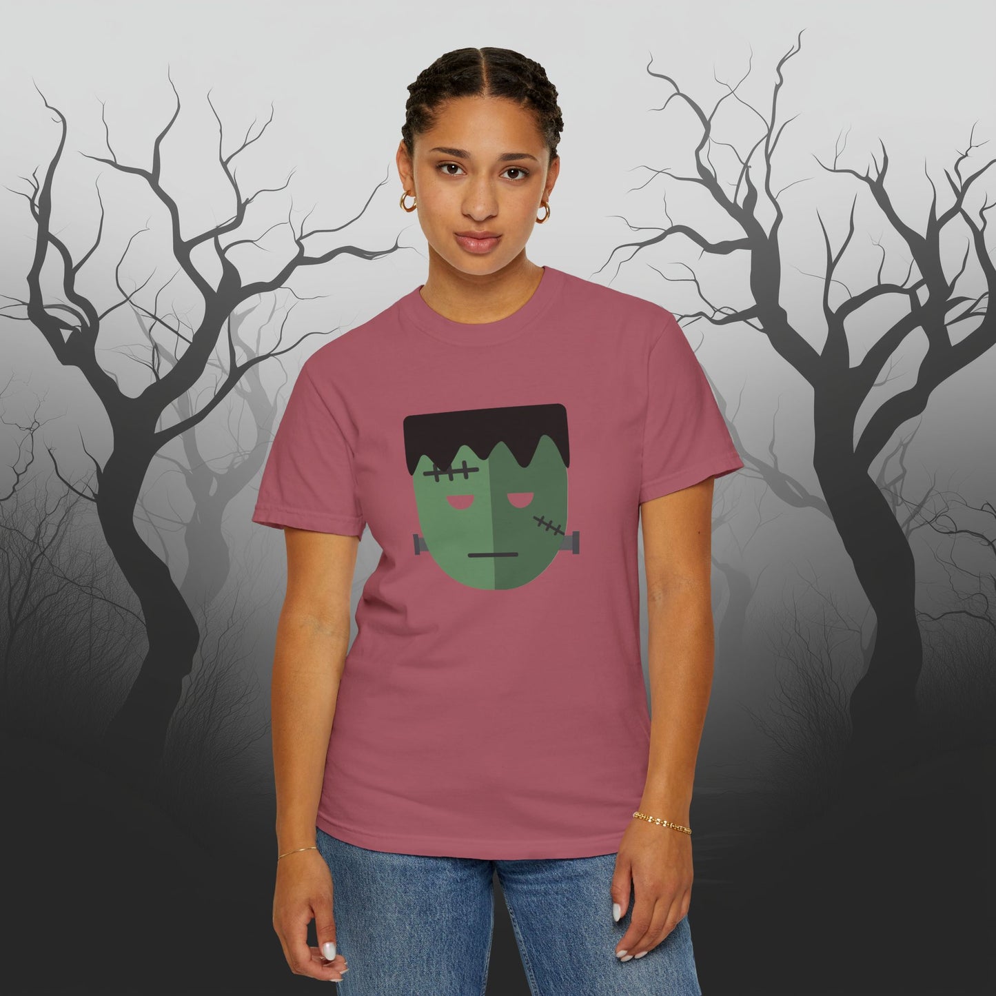 Cute & Simple Frankenstein Graphic Halloween Graphic T-Shirt - Funny Halloween Shirt Comfort Colors 1717