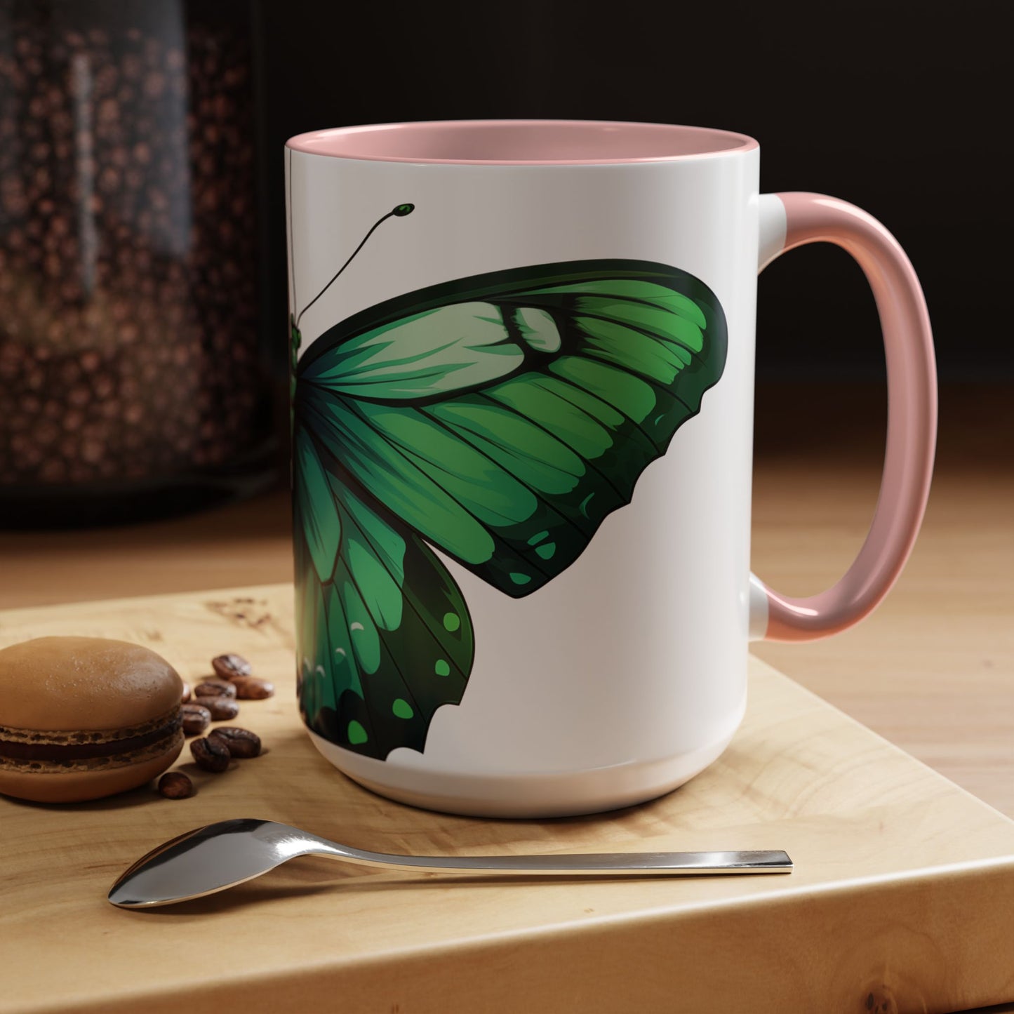 Emerald Green Butterfly Accent Coffee Mug, 11oz, Monarch re-imagined Beautiful Emerald Butterfly Coffee Mug or Tea Cup