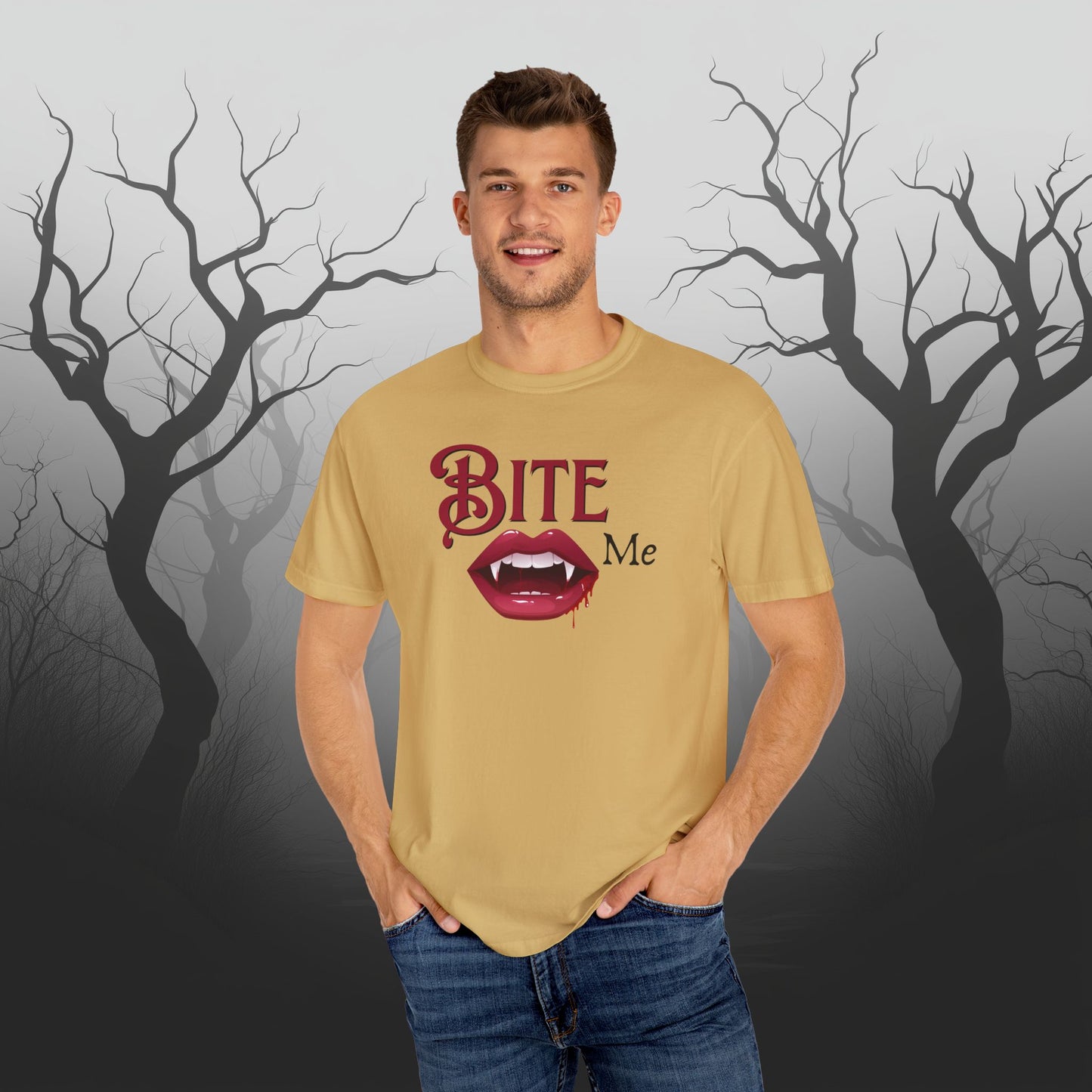 Bite Me Cute Halloween Graphic T - Cute Vampire Bite Me T-Shirt - Comfort Colors 1717