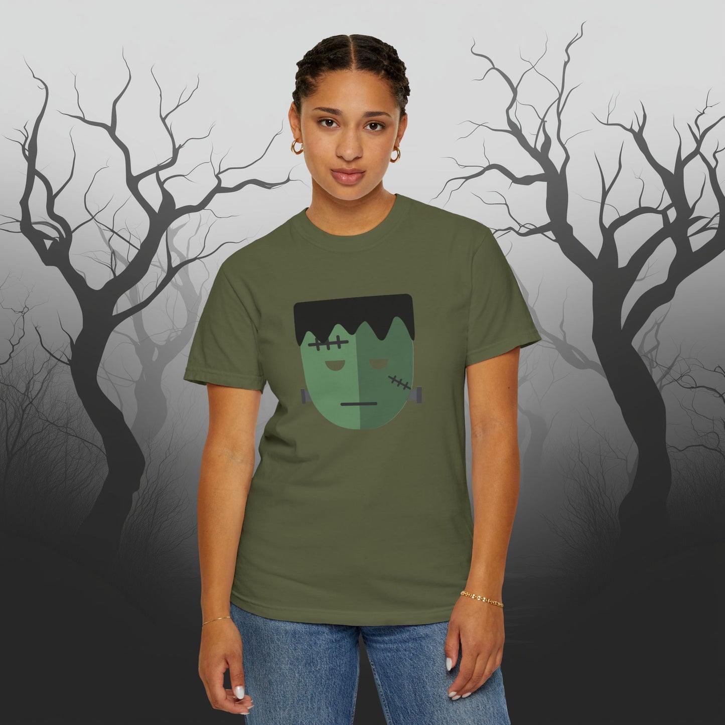 Cute & Simple Frankenstein Graphic Halloween Graphic T-Shirt - Funny Halloween Shirt Comfort Colors 1717