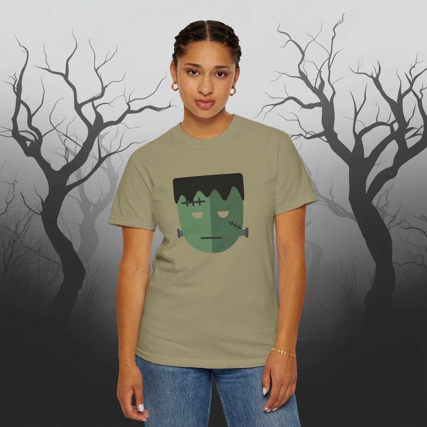 Cute & Simple Frankenstein Graphic Halloween Graphic T-Shirt - Funny Halloween Shirt Comfort Colors 1717