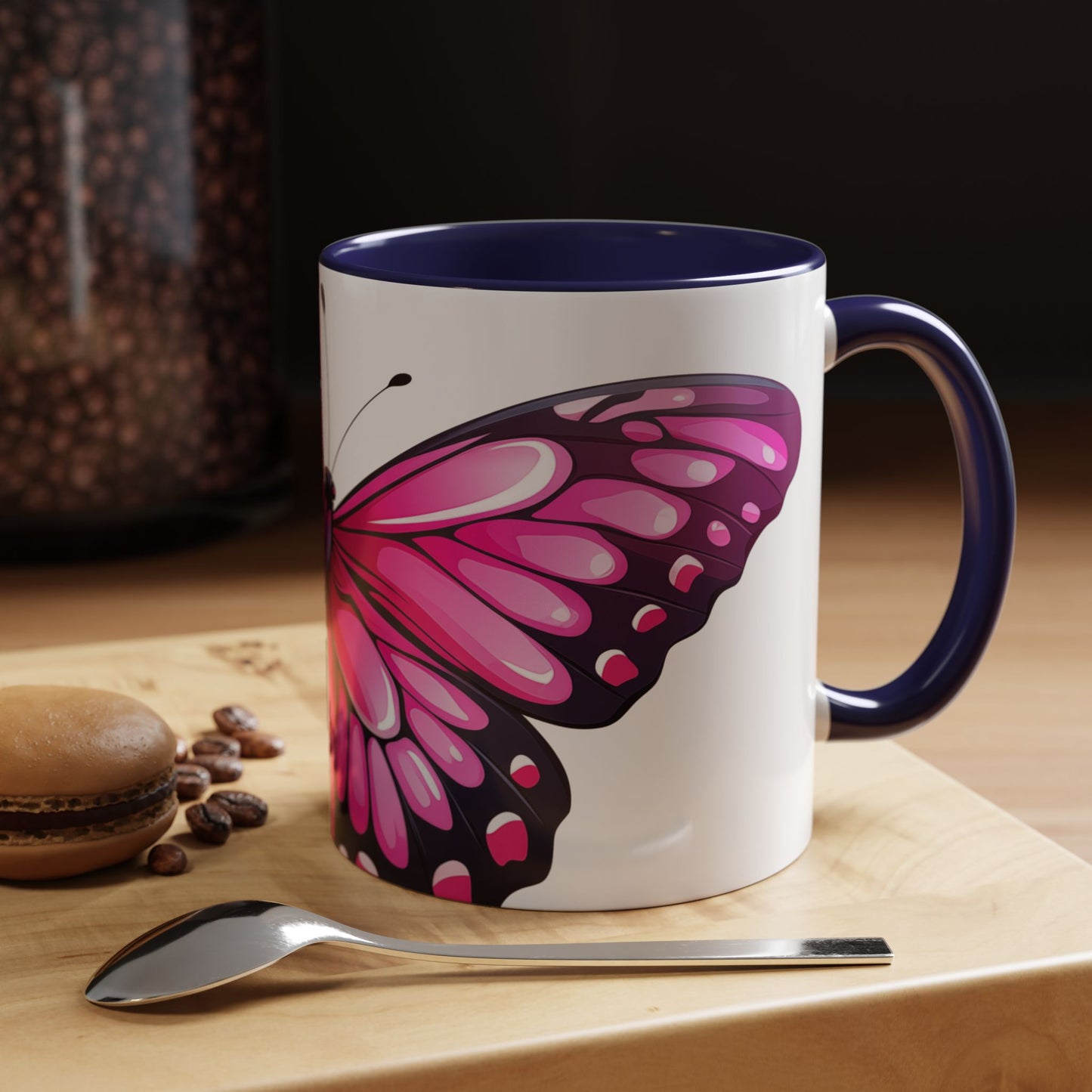 Pink Jewel Butterfly Accent Coffee Mug, 11oz, Emerald Swallowtail re-imagined Beautiful Pink Butterfly Tea Cup or Coffee Mug