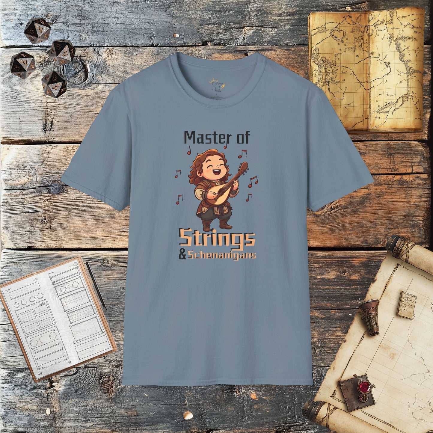 Master of Strings & Schenanigans - Fantasy Group Role Playing Graphic T-Shirt