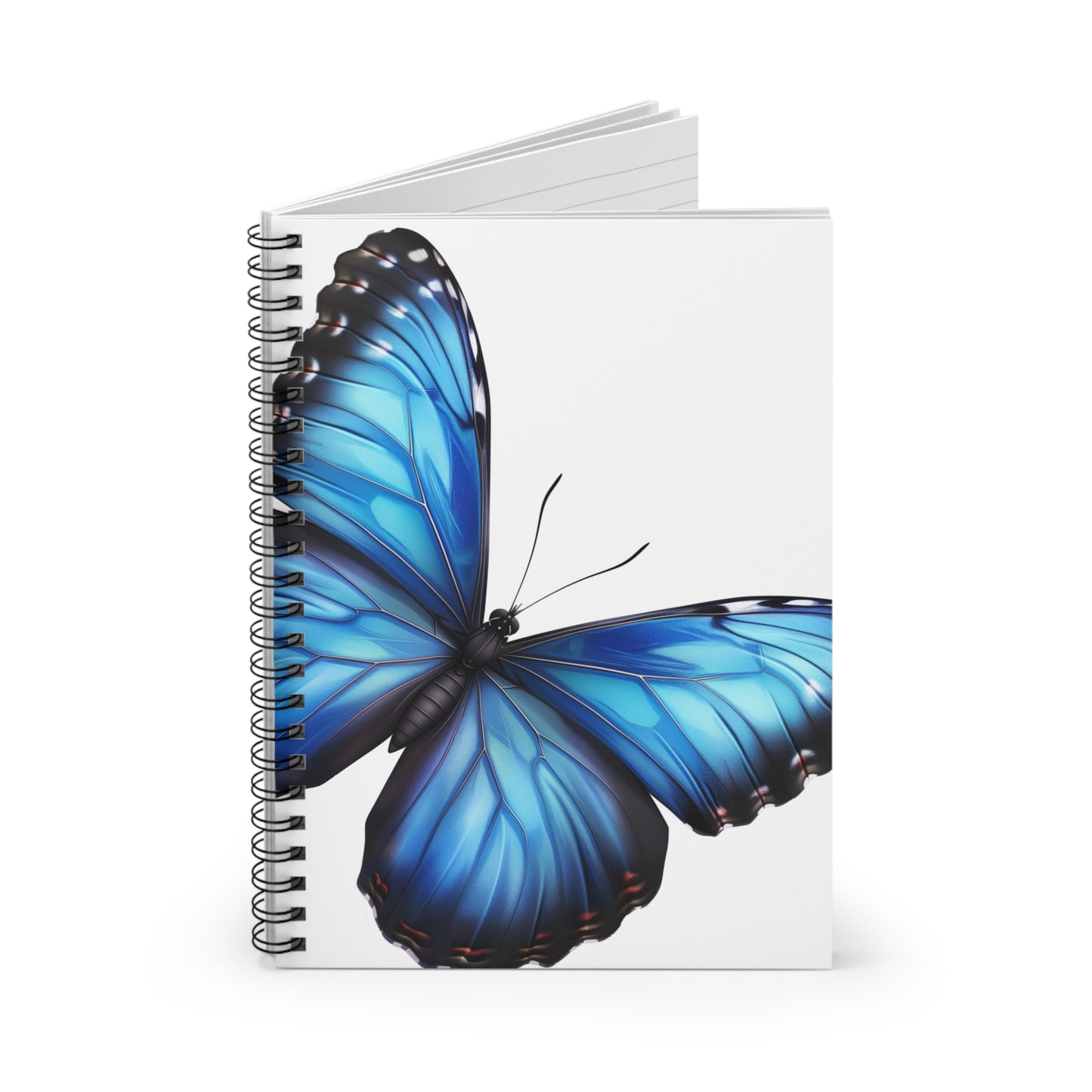 Blue Morpho Butterfly Spiral Notebook Ruled, Lined Journal Diary for School, College, Office or Home. Artistic Stationary Supply or Gift