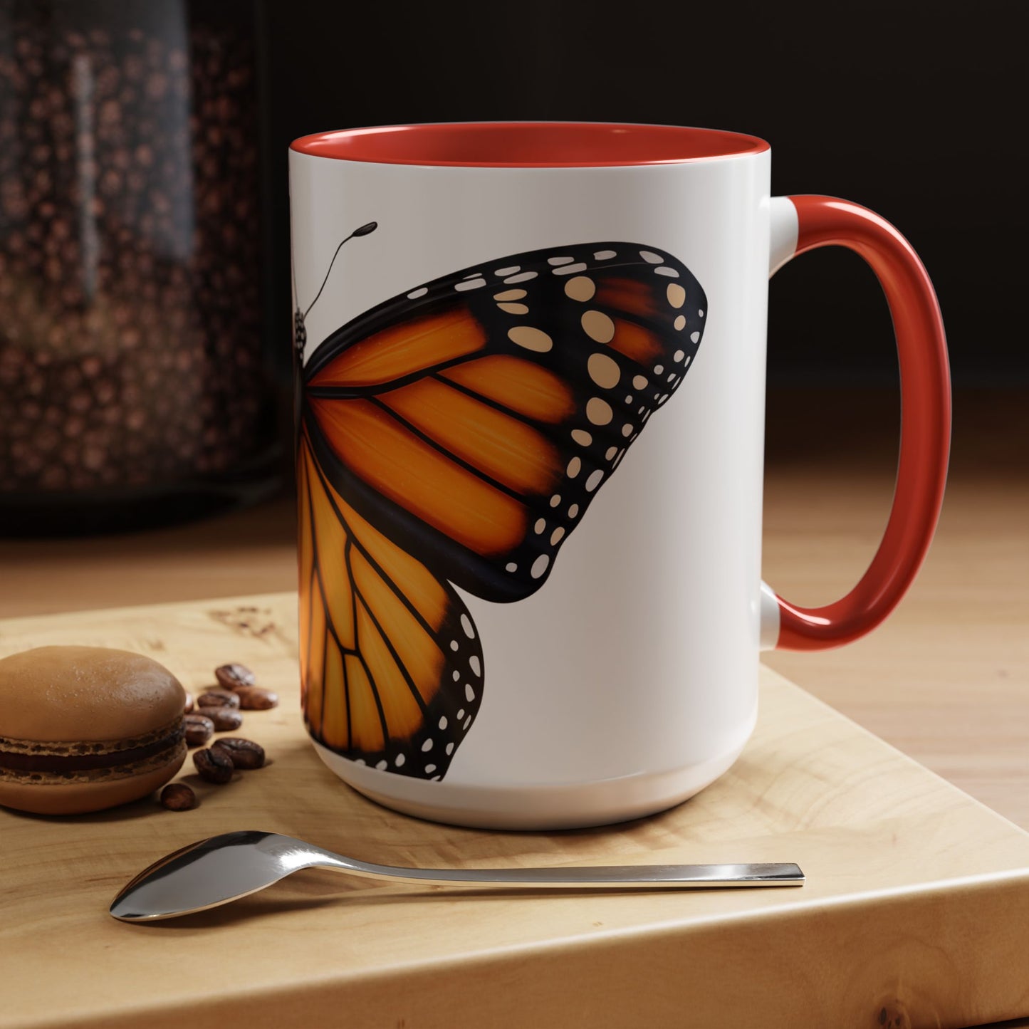 Monarch Butterfly Accent Coffee Mug, 11oz, Monarch re-imagined beautiful Monarch Coffee Mug or Tea Cup