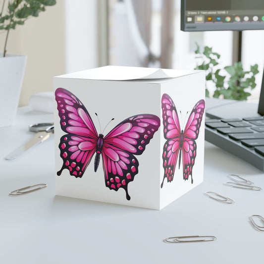 Butterfly Sticky Note Cube Decoration Stationary for Office, Home or School. Desk Decor and Organization Gift for Nature Lovers Pink Butterfly Notepad