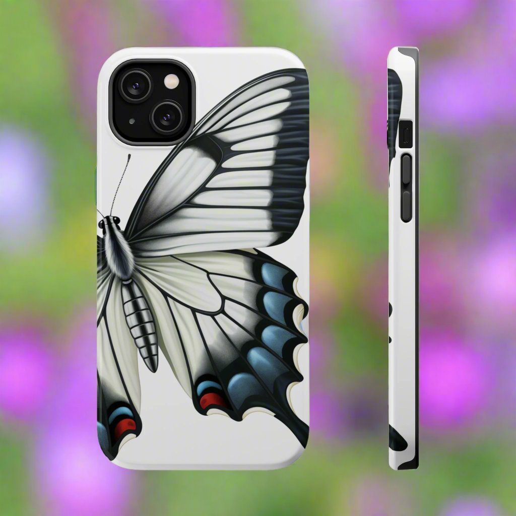 White Zebra Swallowtail Butterfly Re-imagined iPhone case Beautiful Butterfly MagSafe Tough Cases White Swallowtail Butterfly MagSafe iPhone Case