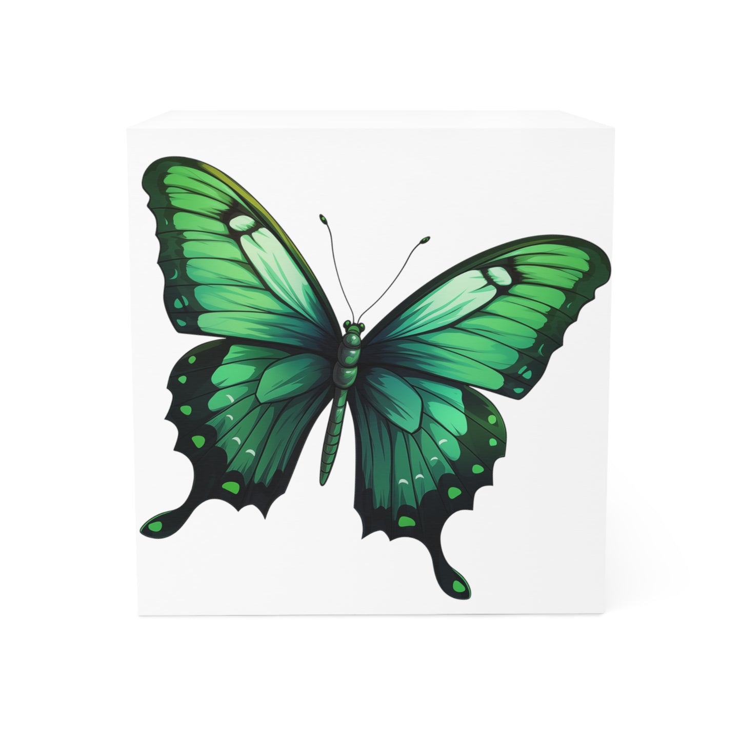 Butterfly Sticky Note Cube Decoration Stationary for Office, Home or School. Desk Decor and Organization Gift for Nature Lovers Emerald Butterfly Notepad