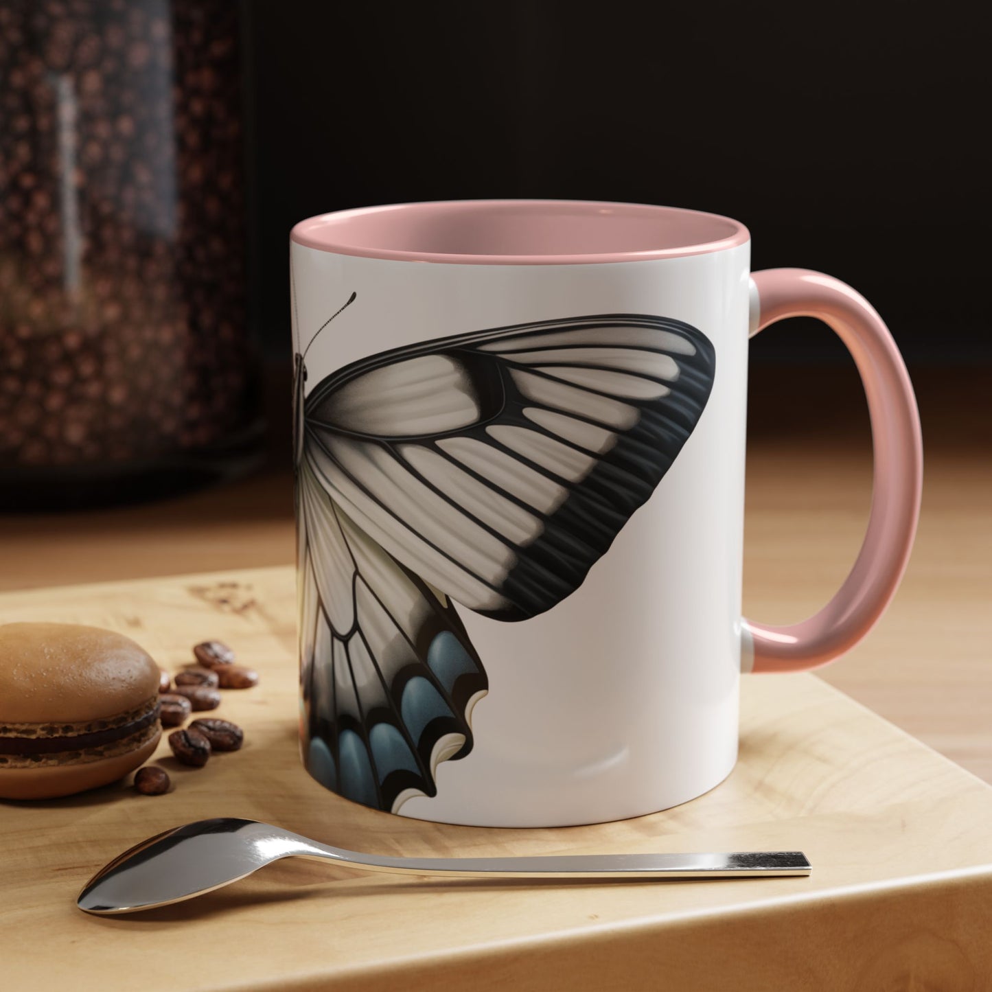 White Zebra Swallowtail Butterfly Accent Coffee Mug, 11oz, Zebra Swallowtail Butterfly Coffee or Tea Mug