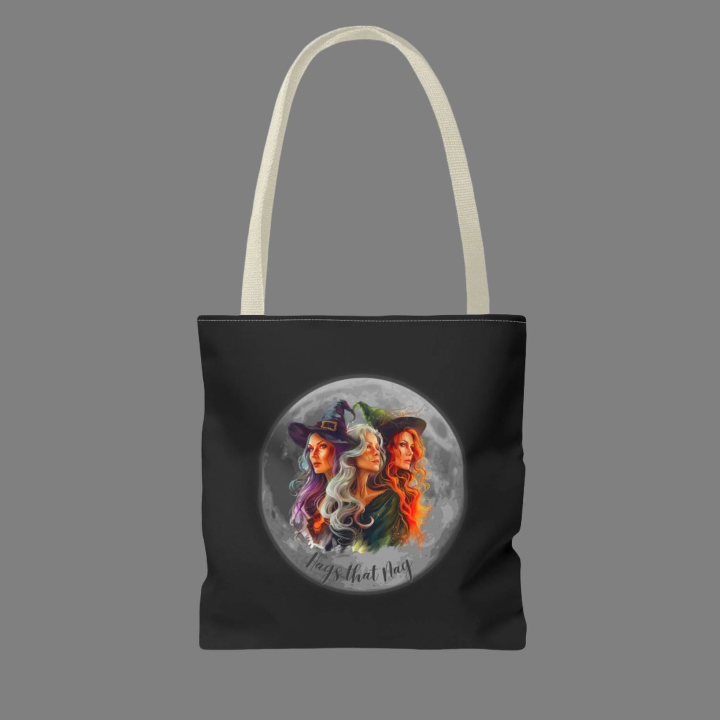 Black Cute Witches Carrying Tote, Halloween Trick or Treat Bag. Children's or Adult Tote Bag, Halloween Bag, Witches, School Bag, Shopping Bag