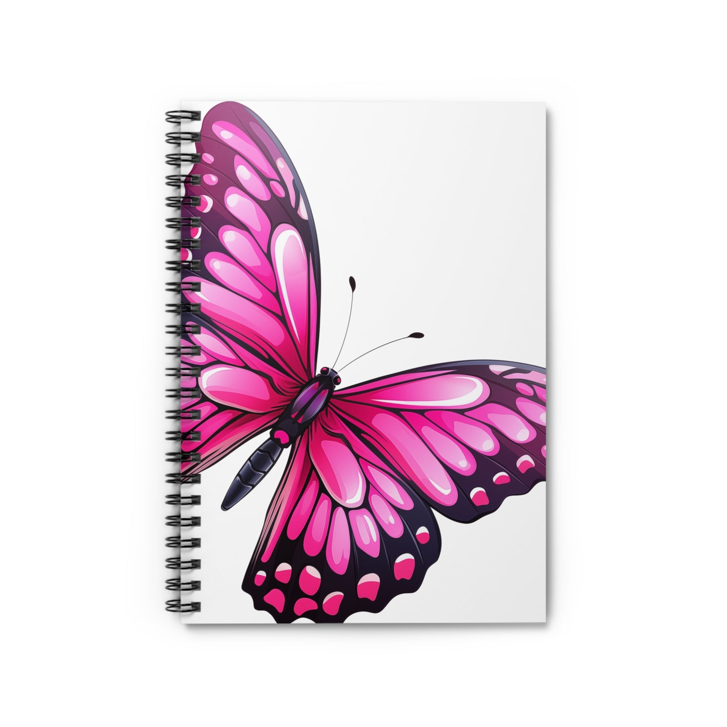 Pink Jewel Butterfly Spiral Notebook Ruled, Lined Journal Diary for School, College, Office or Home. Artistic Stationary Supply or Gift