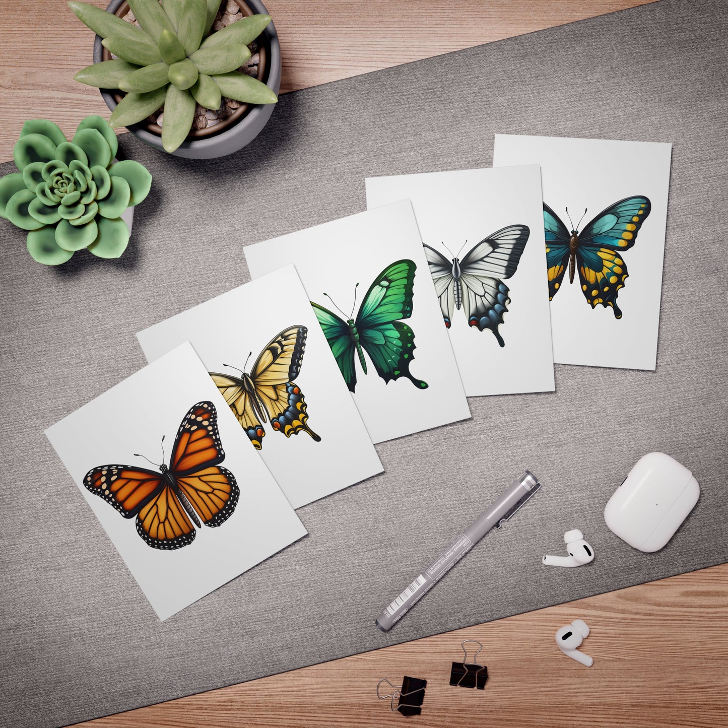 Butterfly Set of 5 Multi-Design Simple Butterfly Greeting Cards - Wedding Card, Baby Card, Congrats Card, Sympathy Card