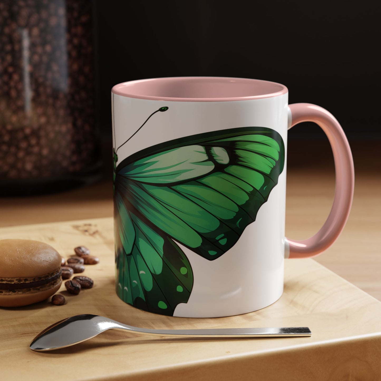 Emerald Green Butterfly Accent Coffee Mug, 11oz, Monarch re-imagined Beautiful Emerald Butterfly Coffee Mug or Tea Cup