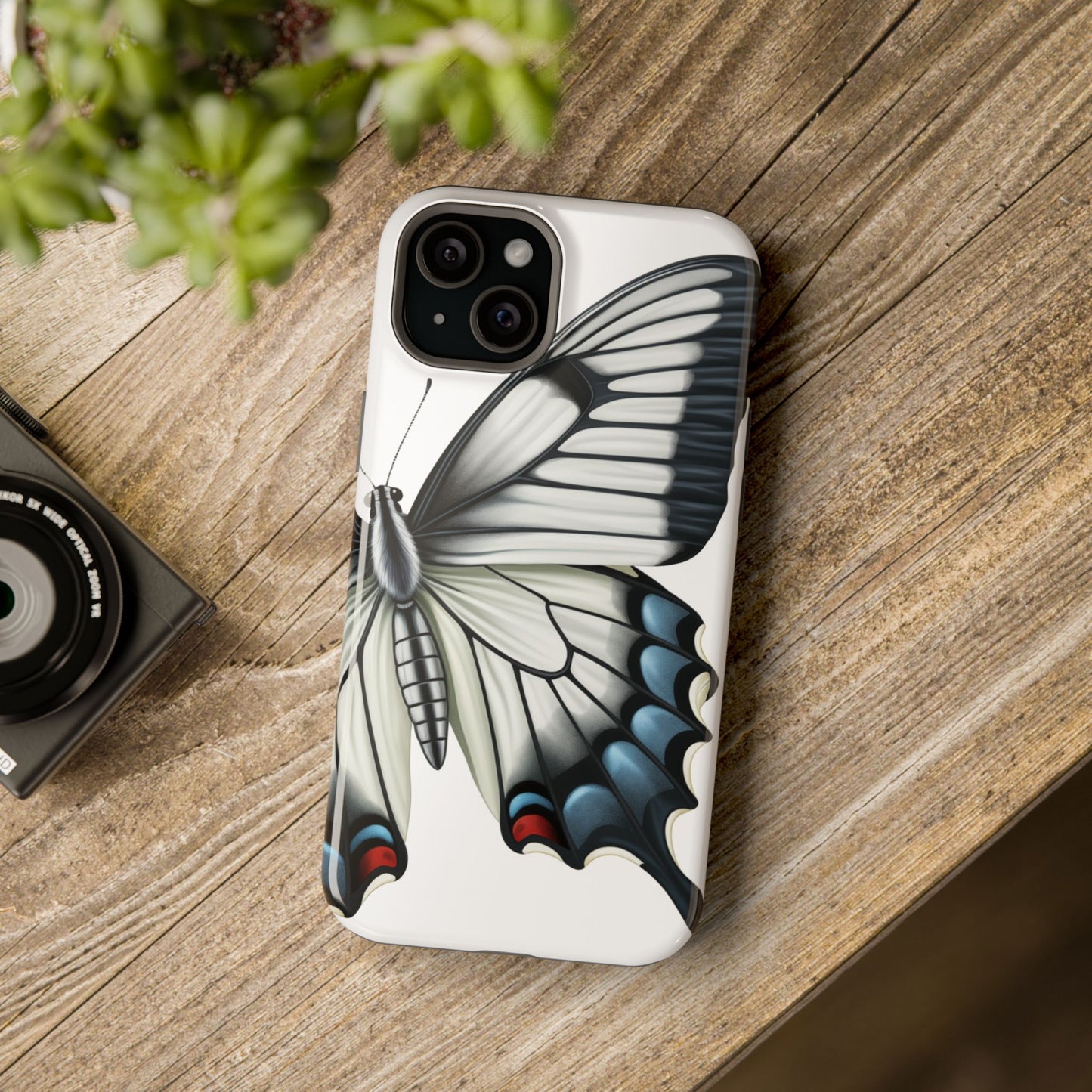 White Zebra Swallowtail Butterfly Re-imagined iPhone case Beautiful Butterfly MagSafe Tough Cases White Swallowtail Butterfly MagSafe iPhone Case