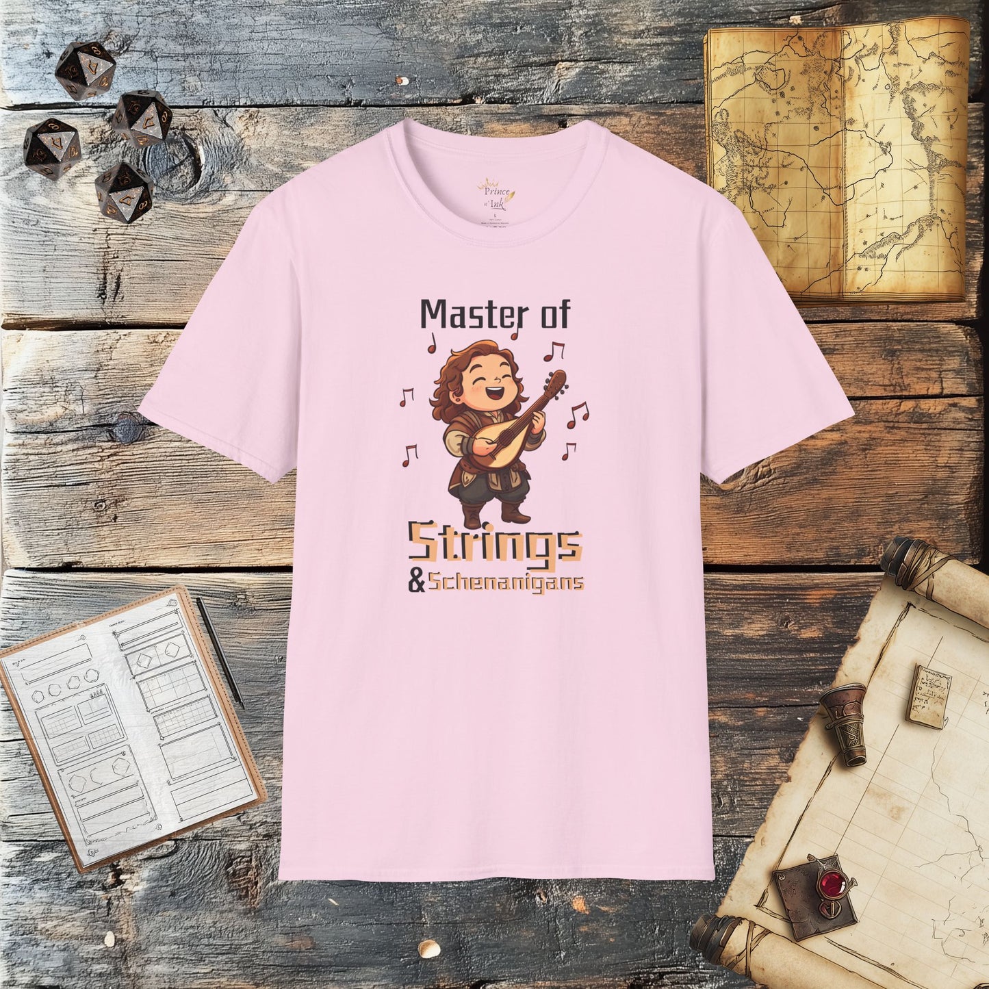 Master of Strings & Schenanigans - Fantasy Group Role Playing Graphic T-Shirt