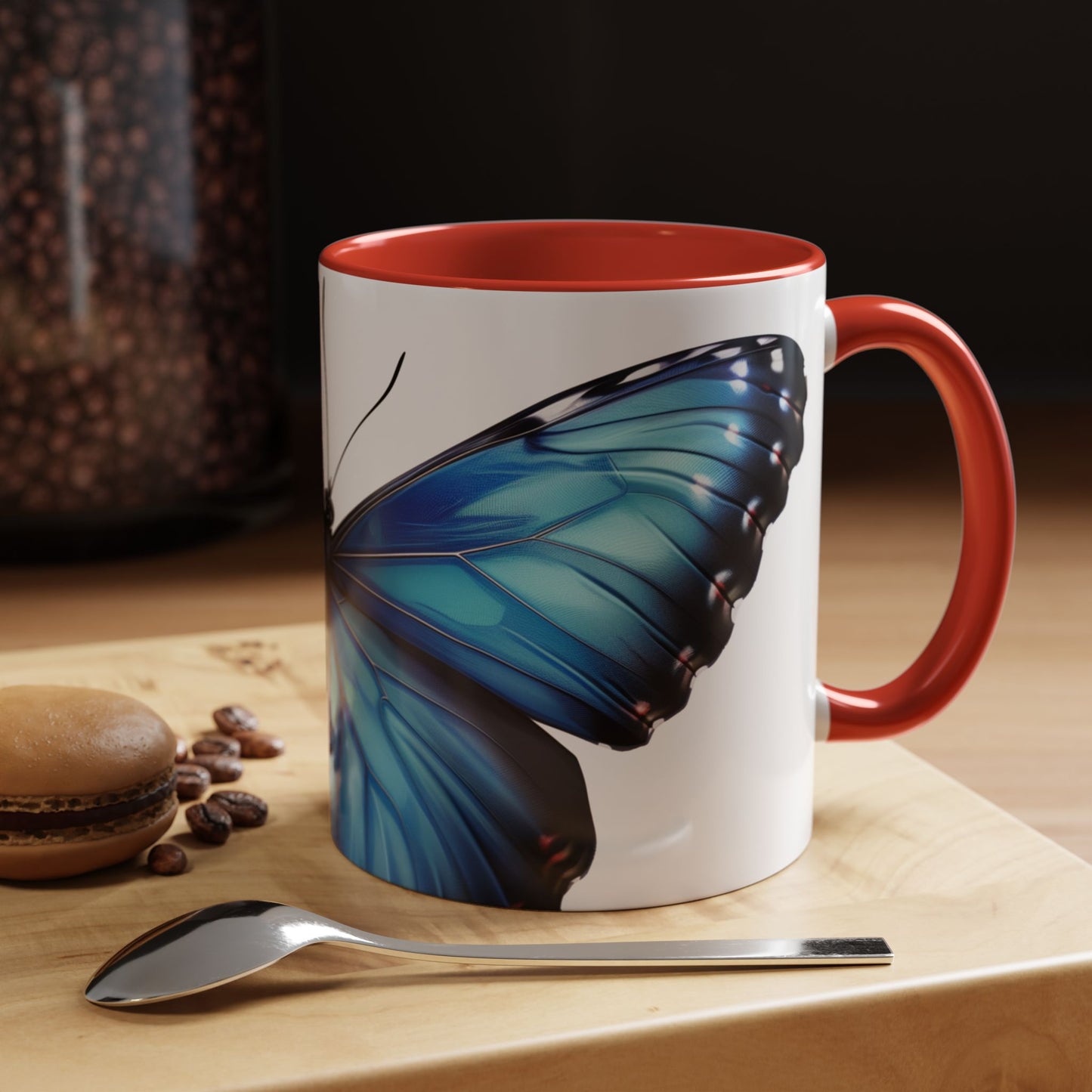 Blue Morpho Butterfly Accent Coffee Mug, 11oz, Monarch re-imagined Blue Butterfly Coffee mug or Tea Cup