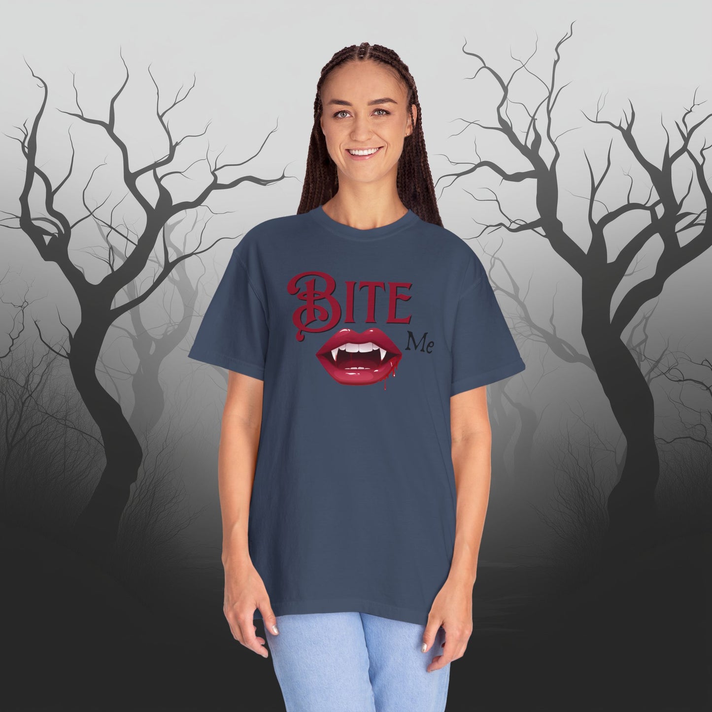 Bite Me Cute Halloween Graphic T - Cute Vampire Bite Me T-Shirt - Comfort Colors 1717