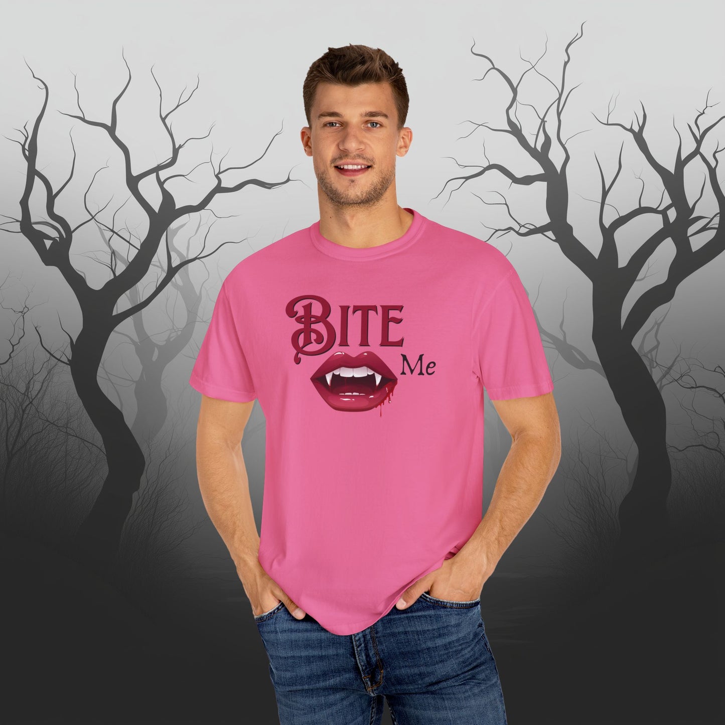 Bite Me Cute Halloween Graphic T - Cute Vampire Bite Me T-Shirt - Comfort Colors 1717