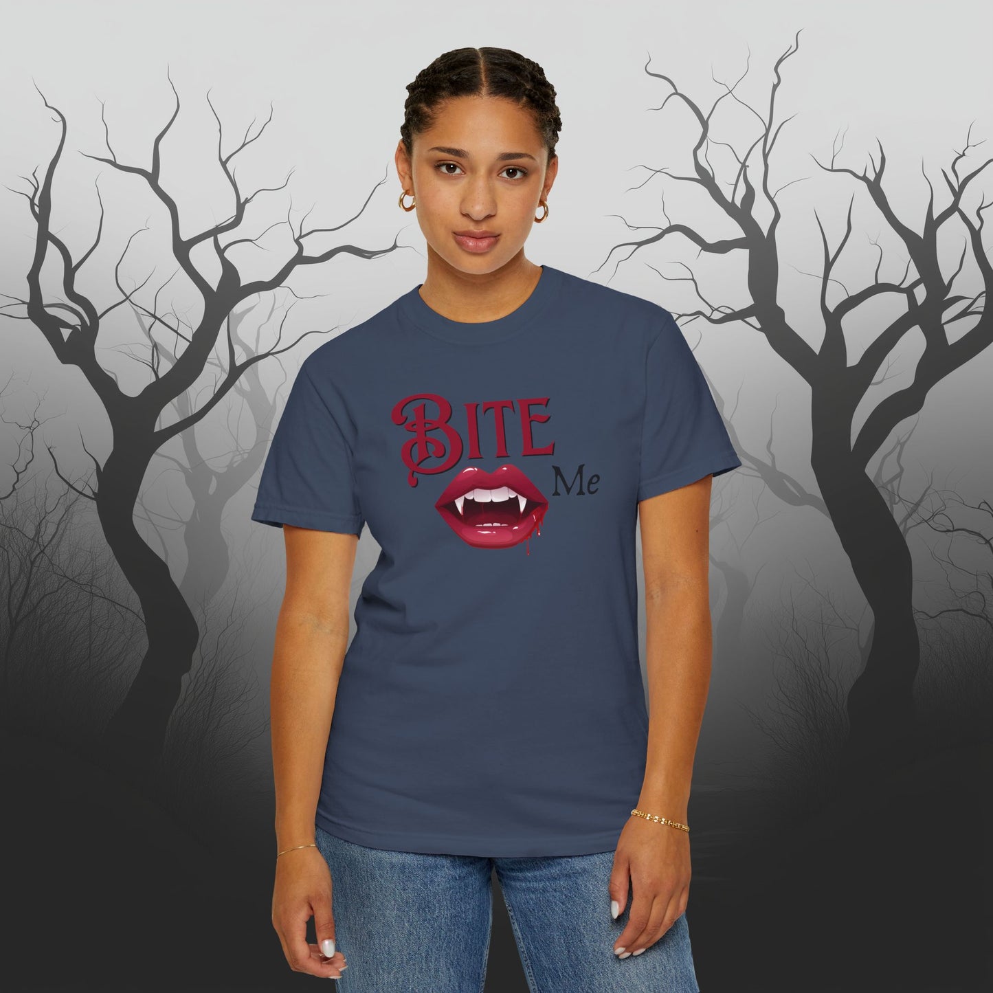 Bite Me Cute Halloween Graphic T - Cute Vampire Bite Me T-Shirt - Comfort Colors 1717