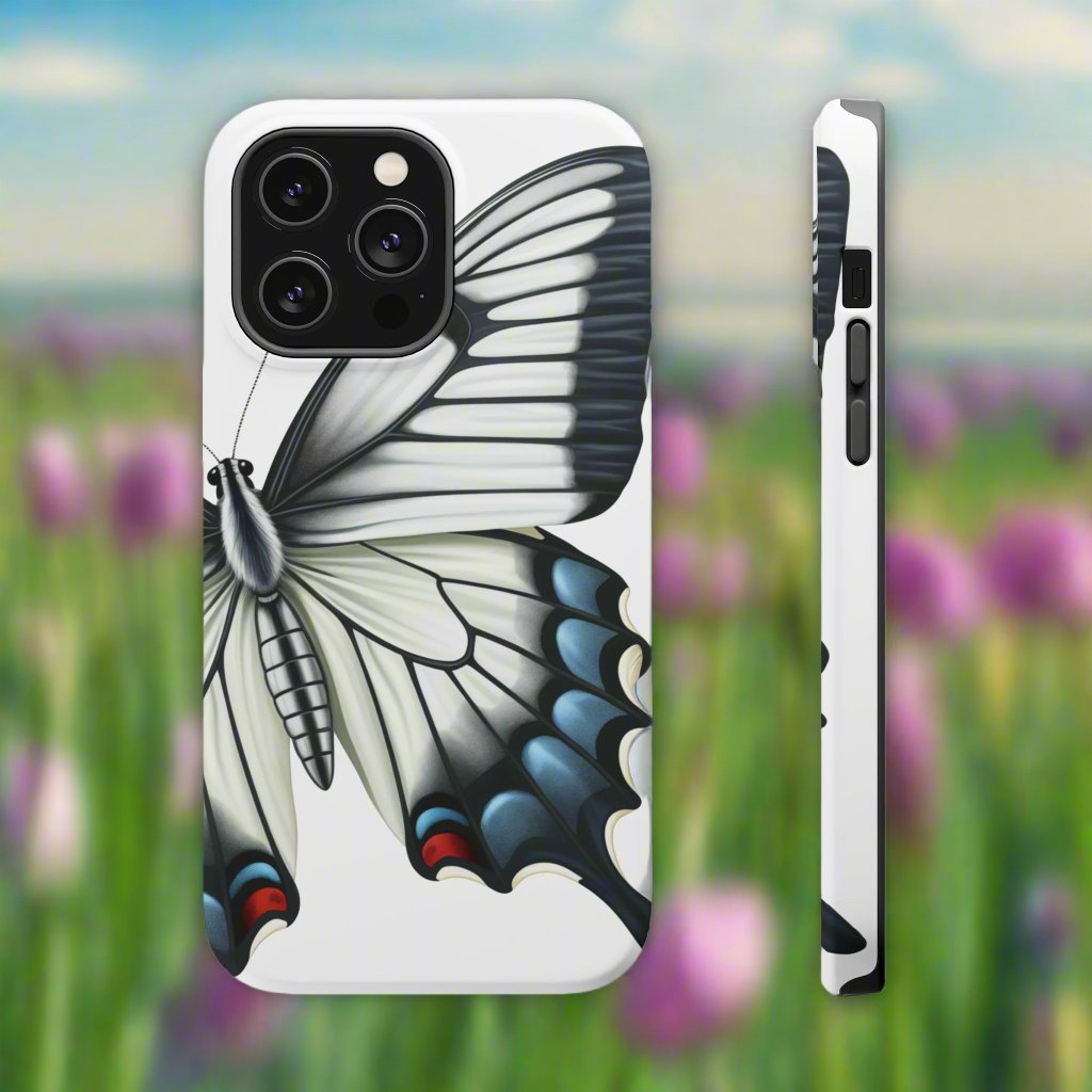 White Zebra Swallowtail Butterfly Re-imagined iPhone case Beautiful Butterfly MagSafe Tough Cases White Swallowtail Butterfly MagSafe iPhone Case