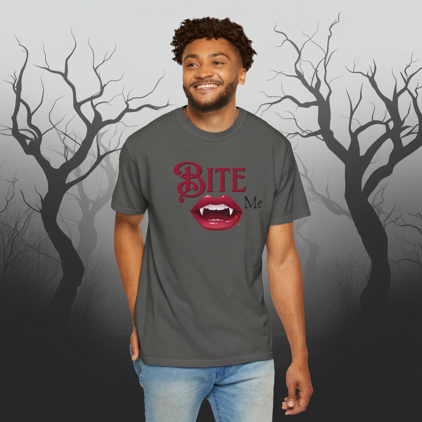 Bite Me Cute Halloween Graphic T - Cute Vampire Bite Me T-Shirt - Comfort Colors 1717