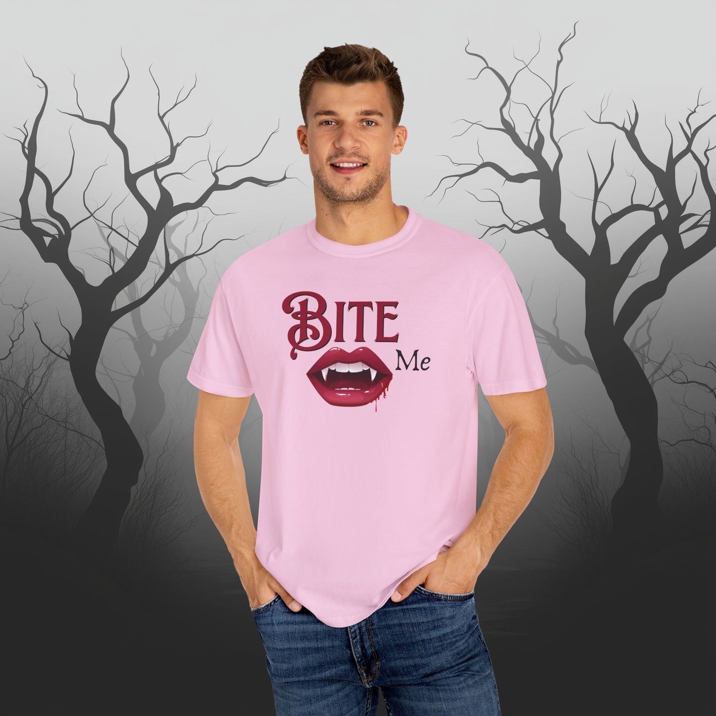 Bite Me Cute Halloween Graphic T - Cute Vampire Bite Me T-Shirt - Comfort Colors 1717