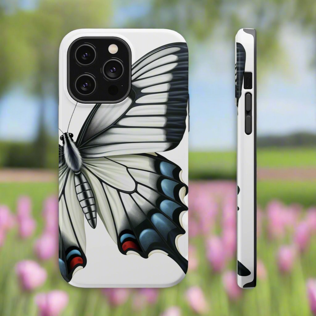 White Zebra Swallowtail Butterfly Re-imagined iPhone case Beautiful Butterfly MagSafe Tough Cases White Swallowtail Butterfly MagSafe iPhone Case