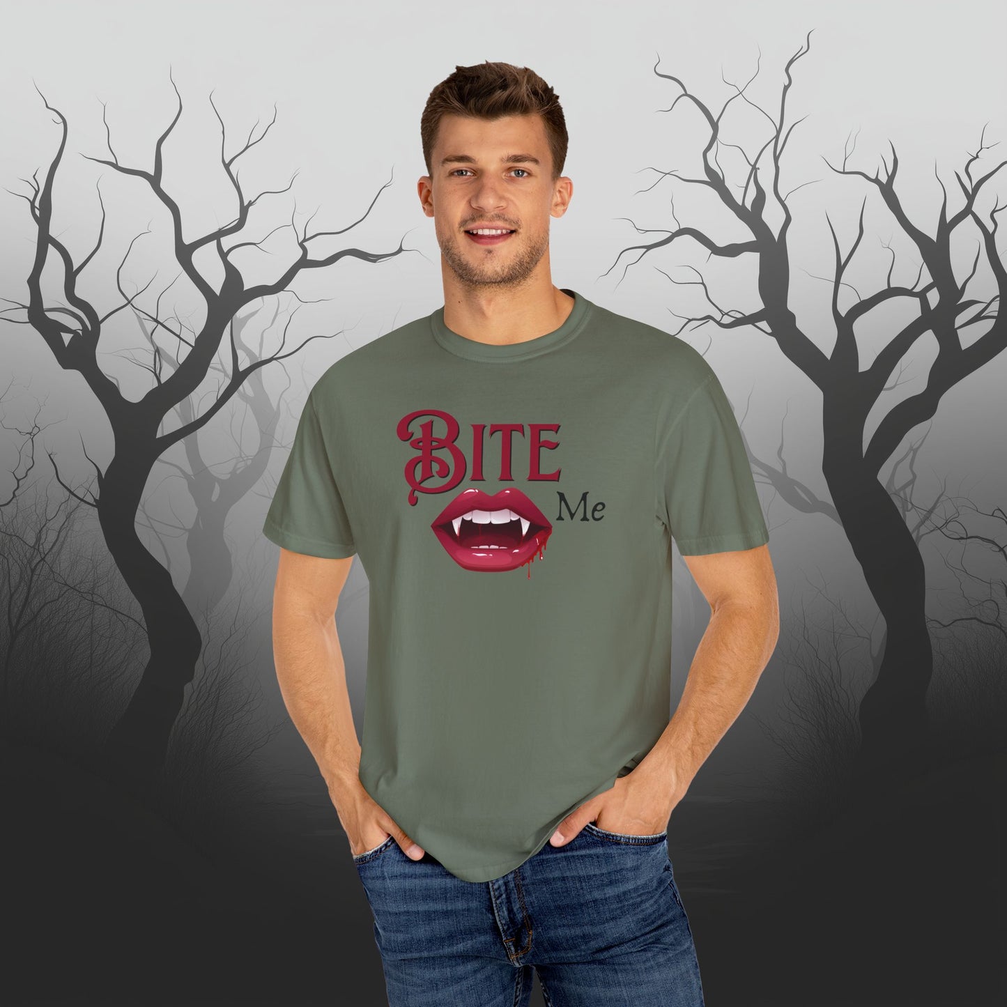 Bite Me Cute Halloween Graphic T - Cute Vampire Bite Me T-Shirt - Comfort Colors 1717