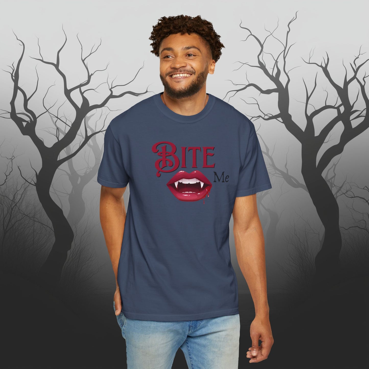 Bite Me Cute Halloween Graphic T - Cute Vampire Bite Me T-Shirt - Comfort Colors 1717