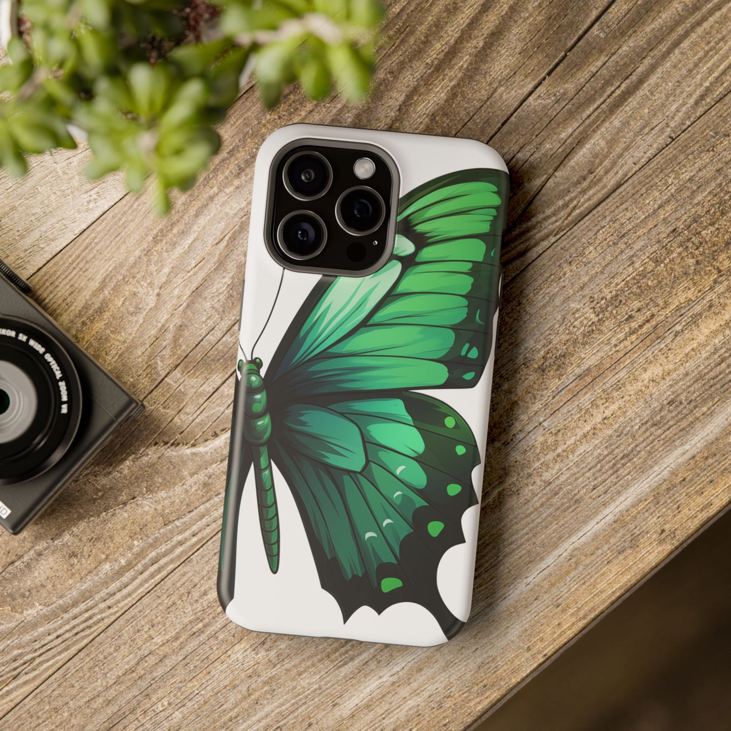 Emerald Swallowtail Butterfly Re-imagined iPhone Case Beautiful Butterfly MagSafe Tough Cases with Green Butterfly iPhone Case