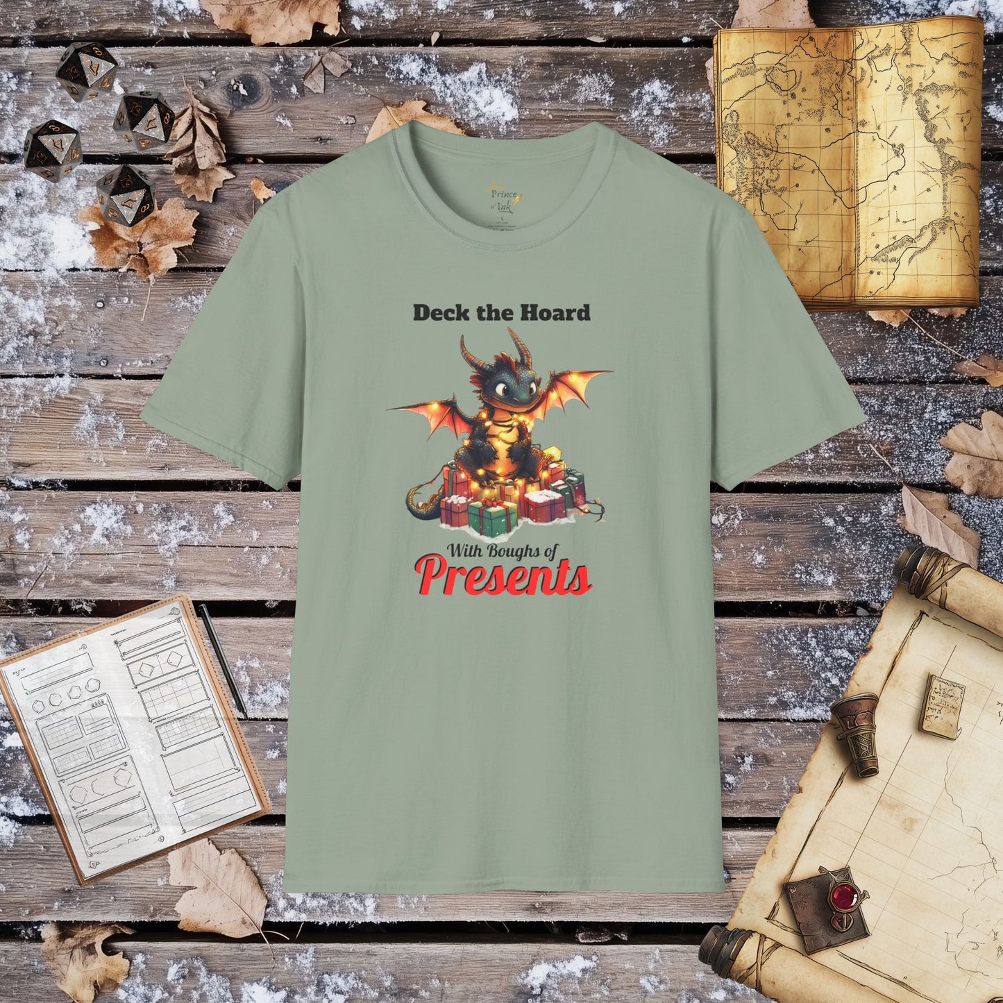 Deck the Hoard with Boughs of Presents - Cute Holiday Dragon Fantasy Group Role-Playing Unisex Graphic T-Shirt