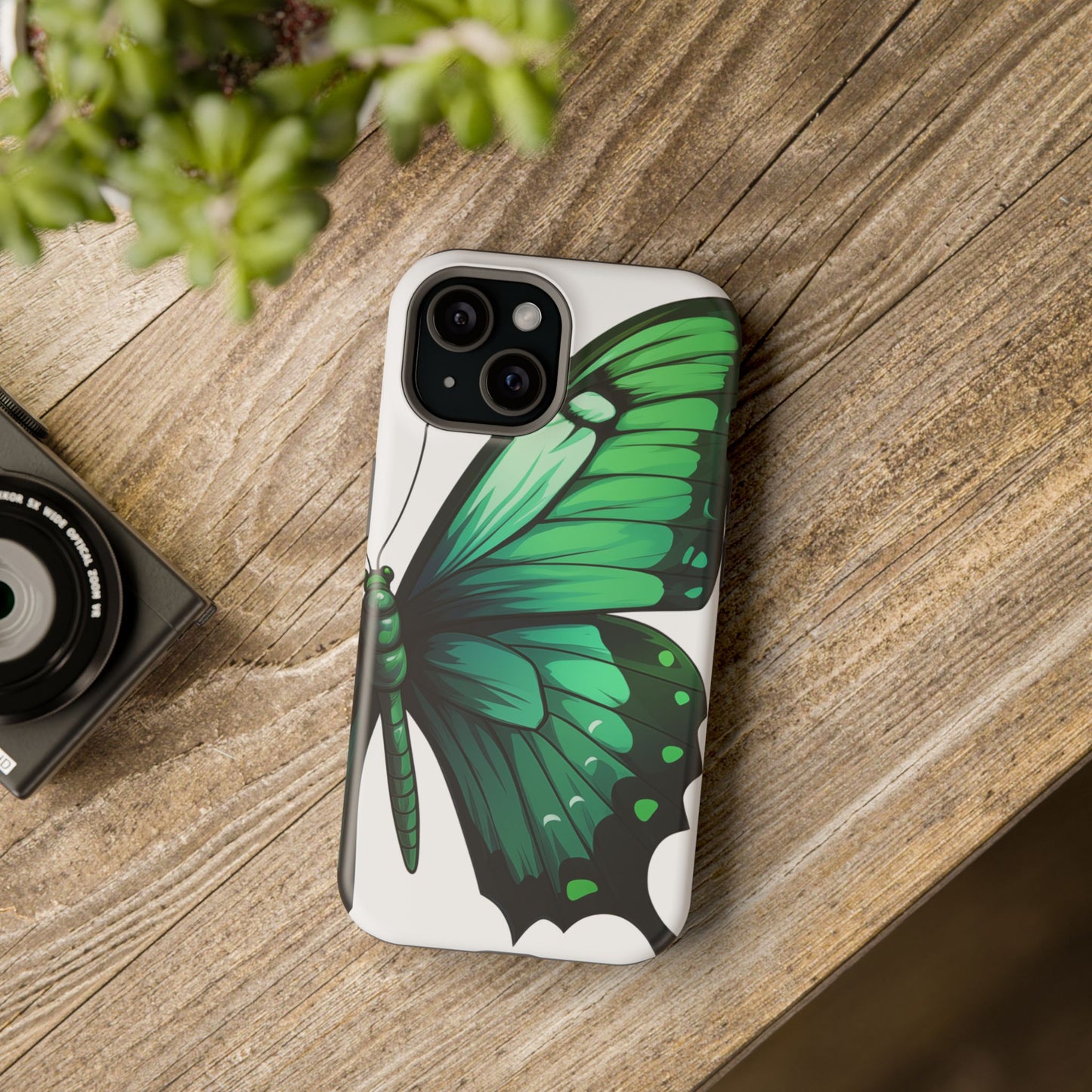 Emerald Swallowtail Butterfly Re-imagined iPhone Case Beautiful Butterfly MagSafe Tough Cases with Green Butterfly iPhone Case