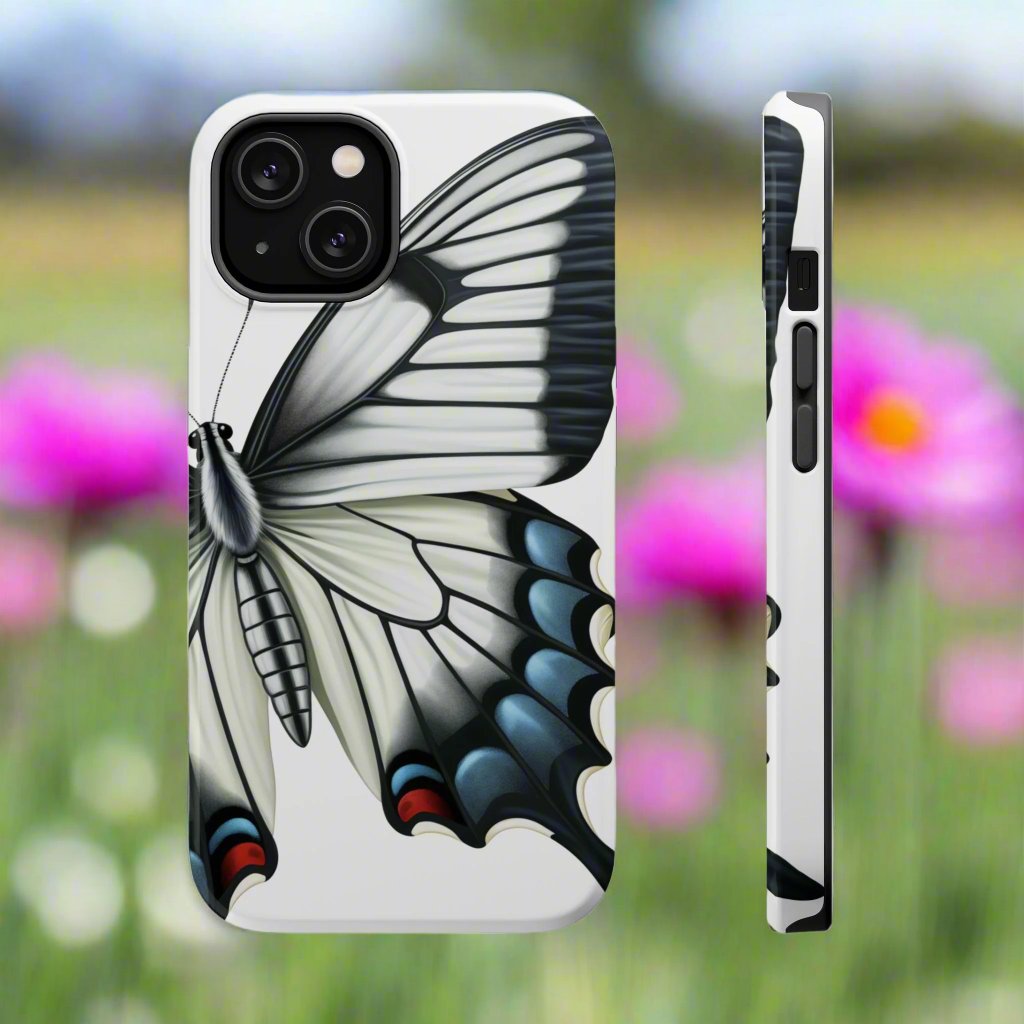 White Zebra Swallowtail Butterfly Re-imagined iPhone case Beautiful Butterfly MagSafe Tough Cases White Swallowtail Butterfly MagSafe iPhone Case