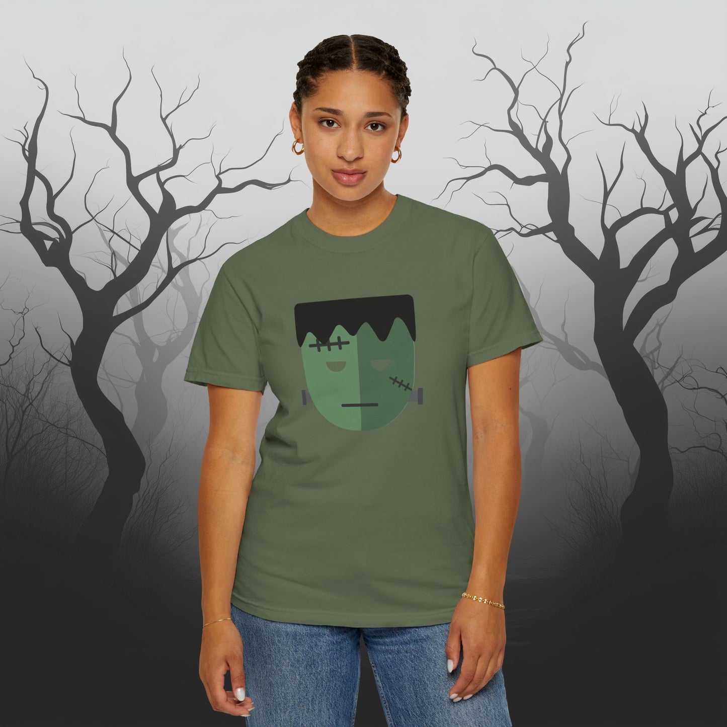 Cute & Simple Frankenstein Graphic Halloween Graphic T-Shirt - Funny Halloween Shirt Comfort Colors 1717