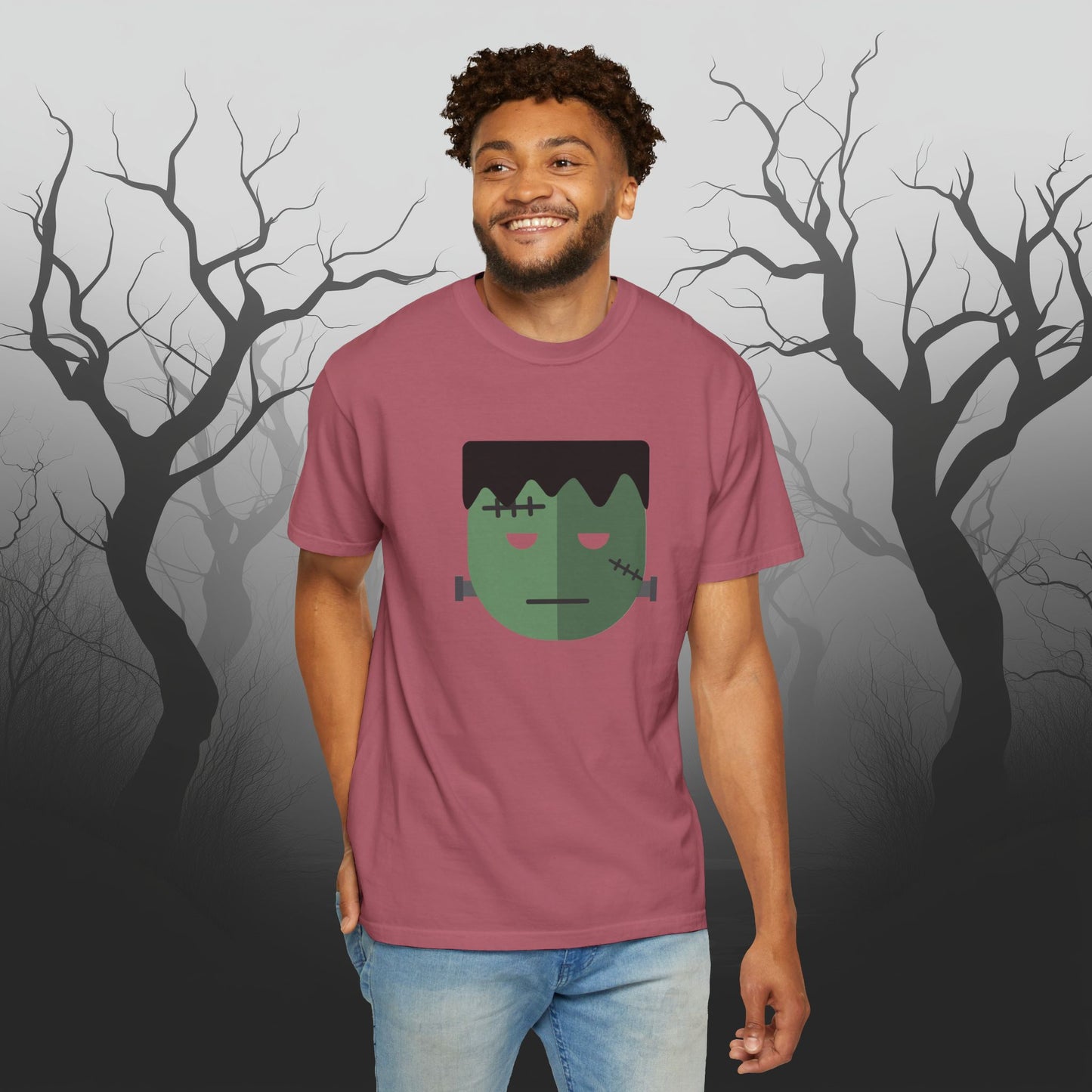 Cute & Simple Frankenstein Graphic Halloween Graphic T-Shirt - Funny Halloween Shirt Comfort Colors 1717