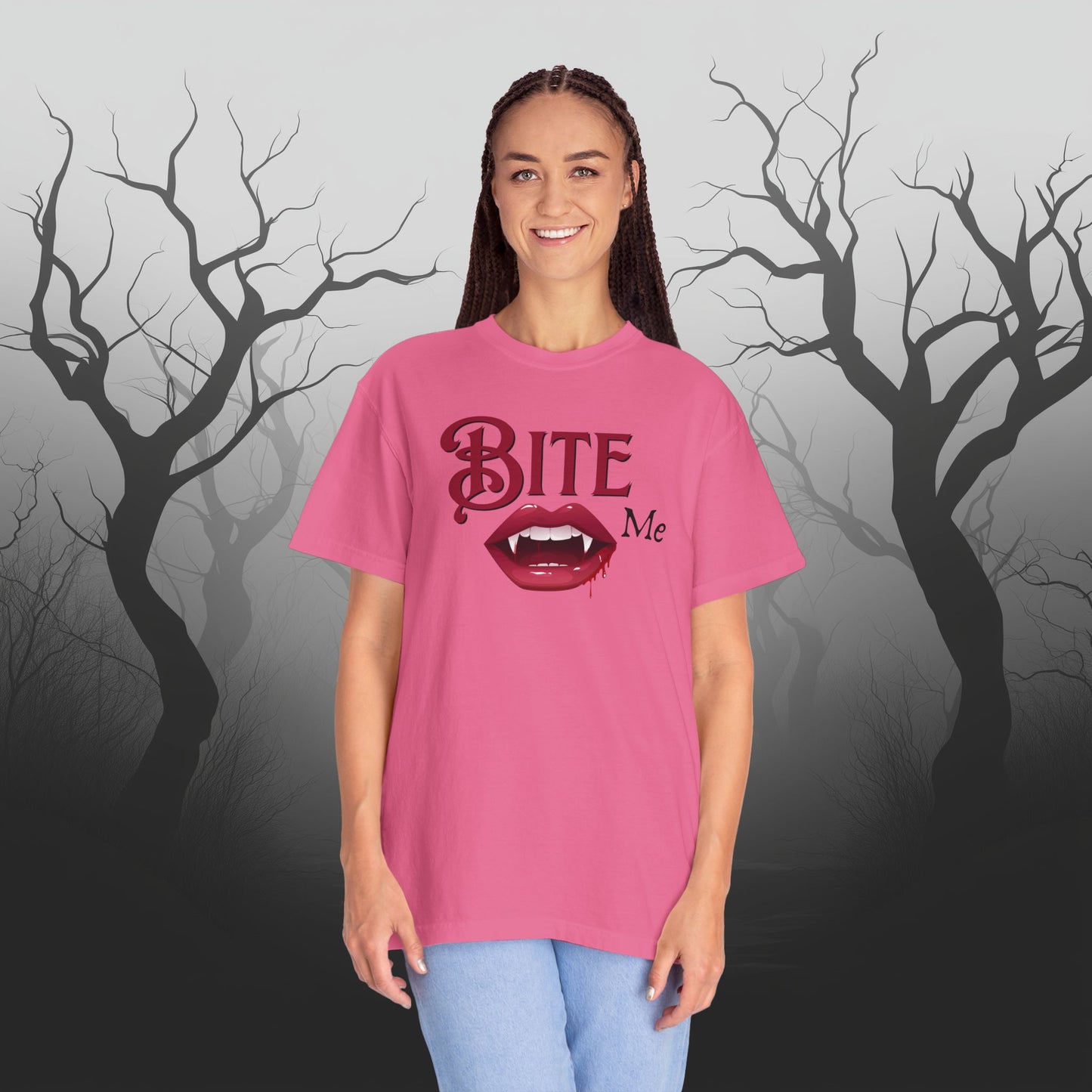 Bite Me Cute Halloween Graphic T - Cute Vampire Bite Me T-Shirt - Comfort Colors 1717