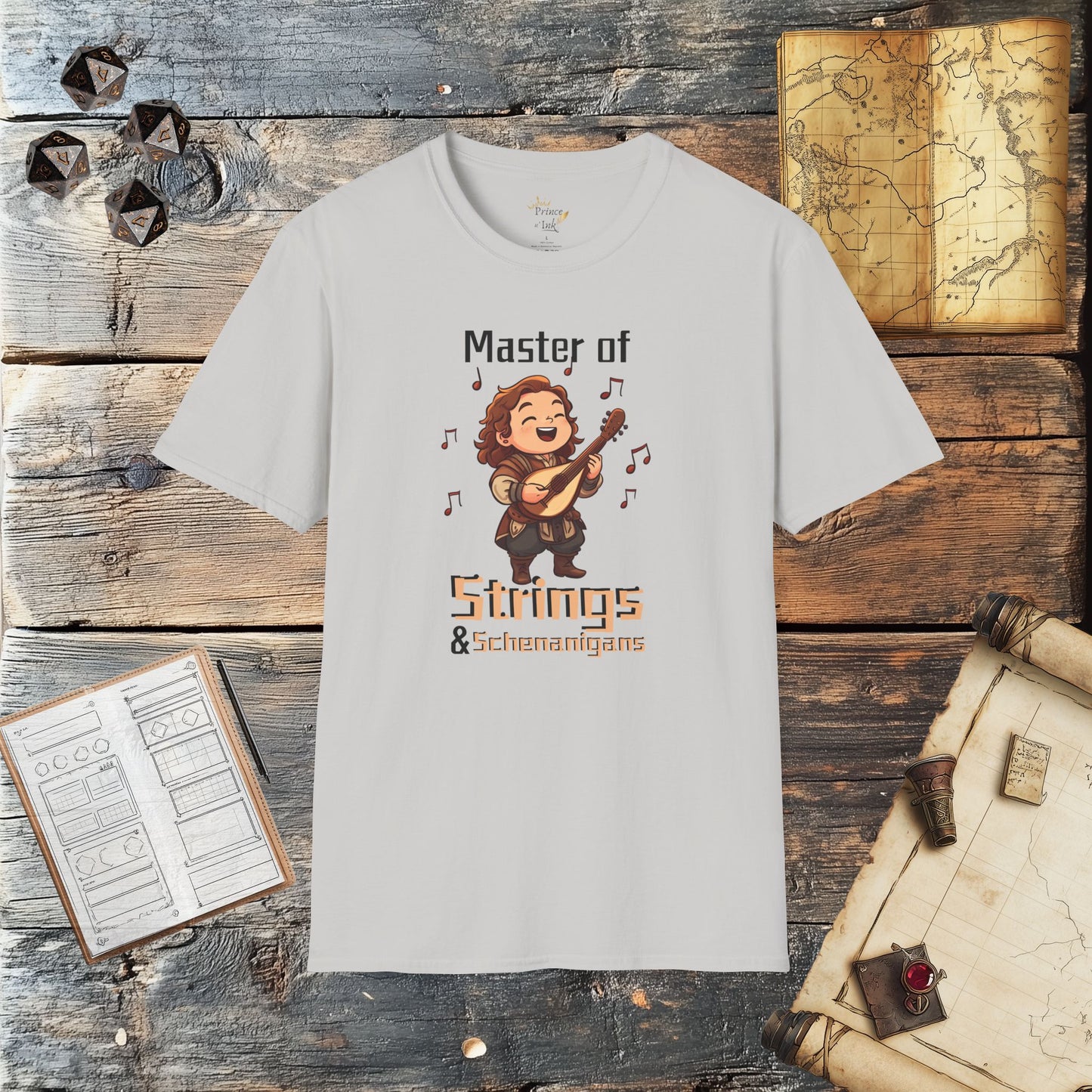 Master of Strings & Schenanigans - Fantasy Group Role Playing Graphic T-Shirt