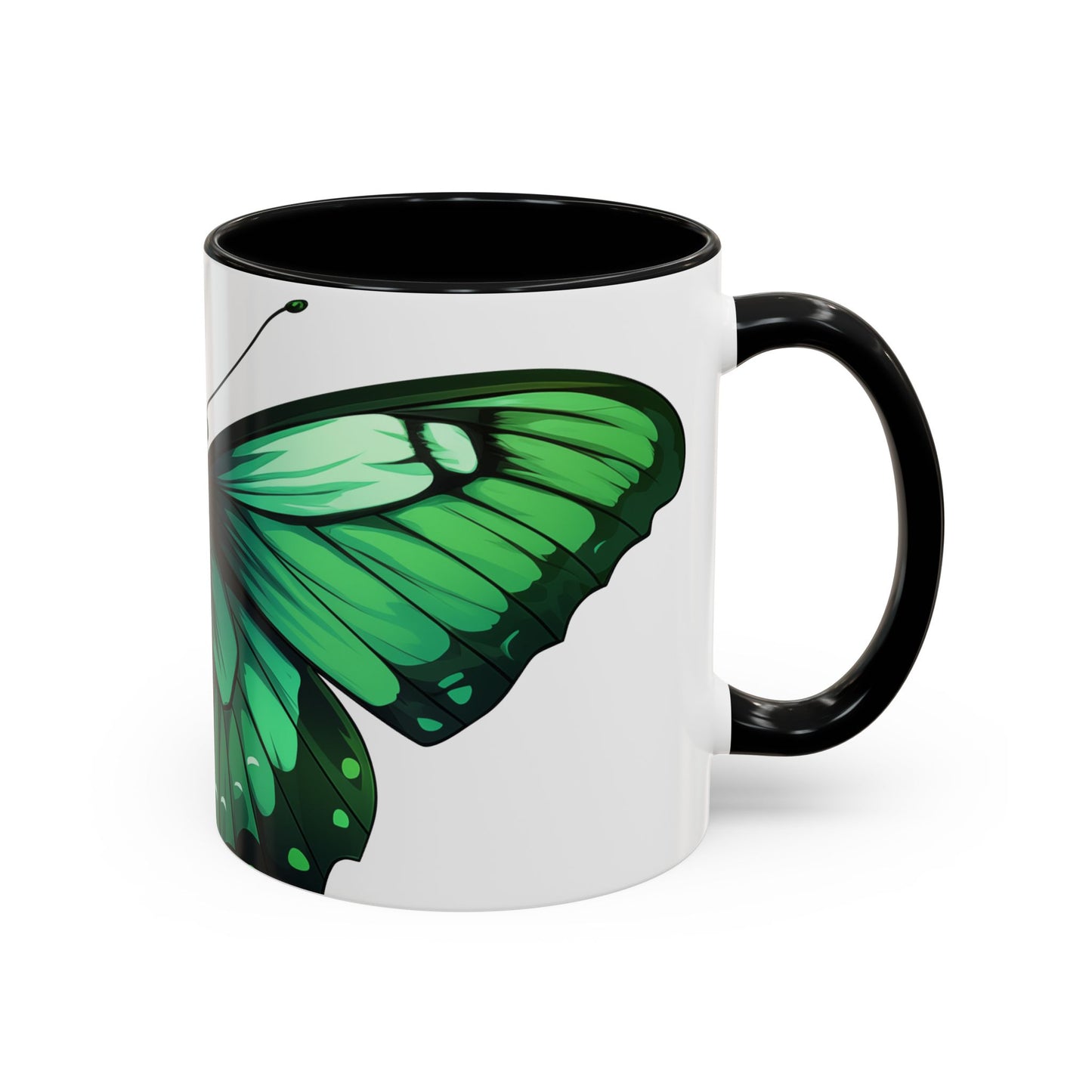 Emerald Green Butterfly Accent Coffee Mug, 11oz, Monarch re-imagined Beautiful Emerald Butterfly Coffee Mug or Tea Cup