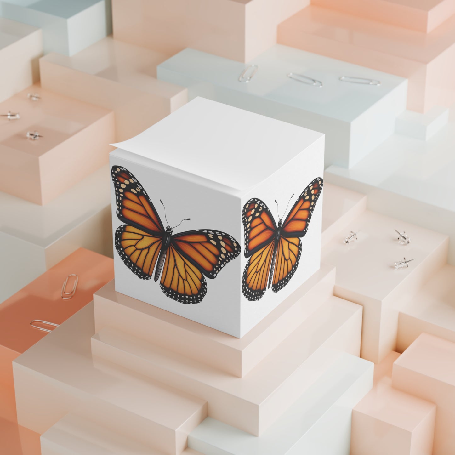 Butterfly Monarch Sticky Note Cube Decoration Stationary for Office, Home or School. Desk Decor and Organization Gift for Nature Lovers