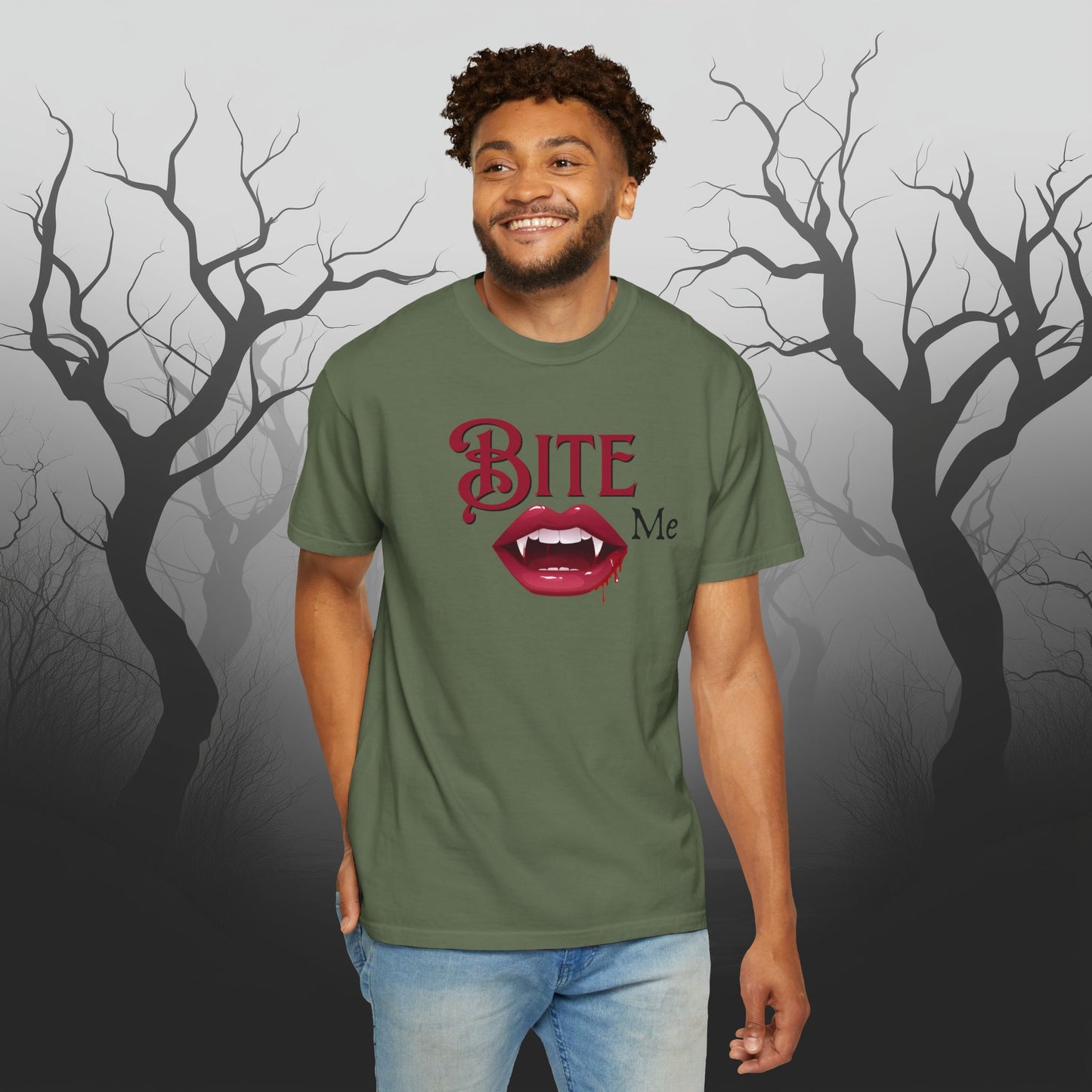 Bite Me Cute Halloween Graphic T - Cute Vampire Bite Me T-Shirt - Comfort Colors 1717