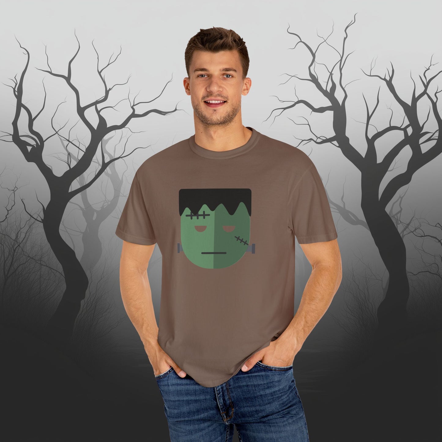 Cute & Simple Frankenstein Graphic Halloween Graphic T-Shirt - Funny Halloween Shirt Comfort Colors 1717