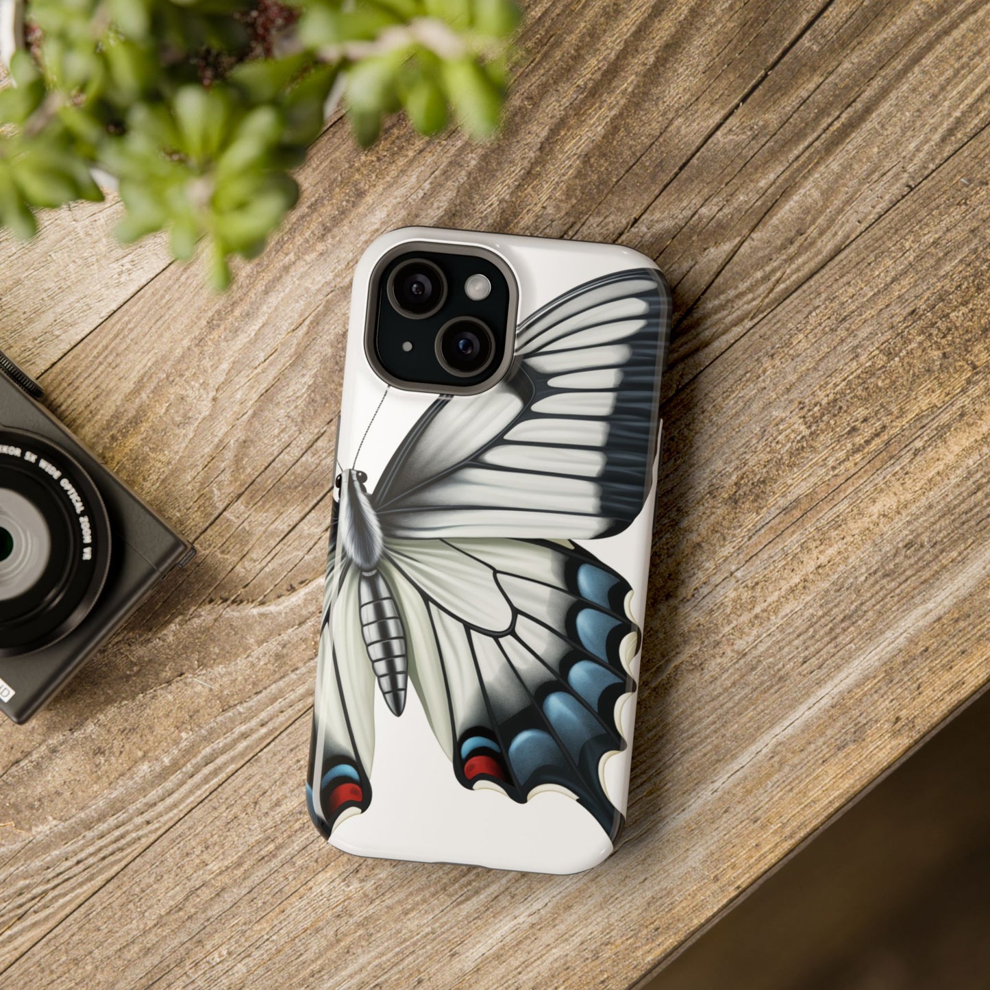 White Zebra Swallowtail Butterfly Re-imagined iPhone case Beautiful Butterfly MagSafe Tough Cases White Swallowtail Butterfly MagSafe iPhone Case