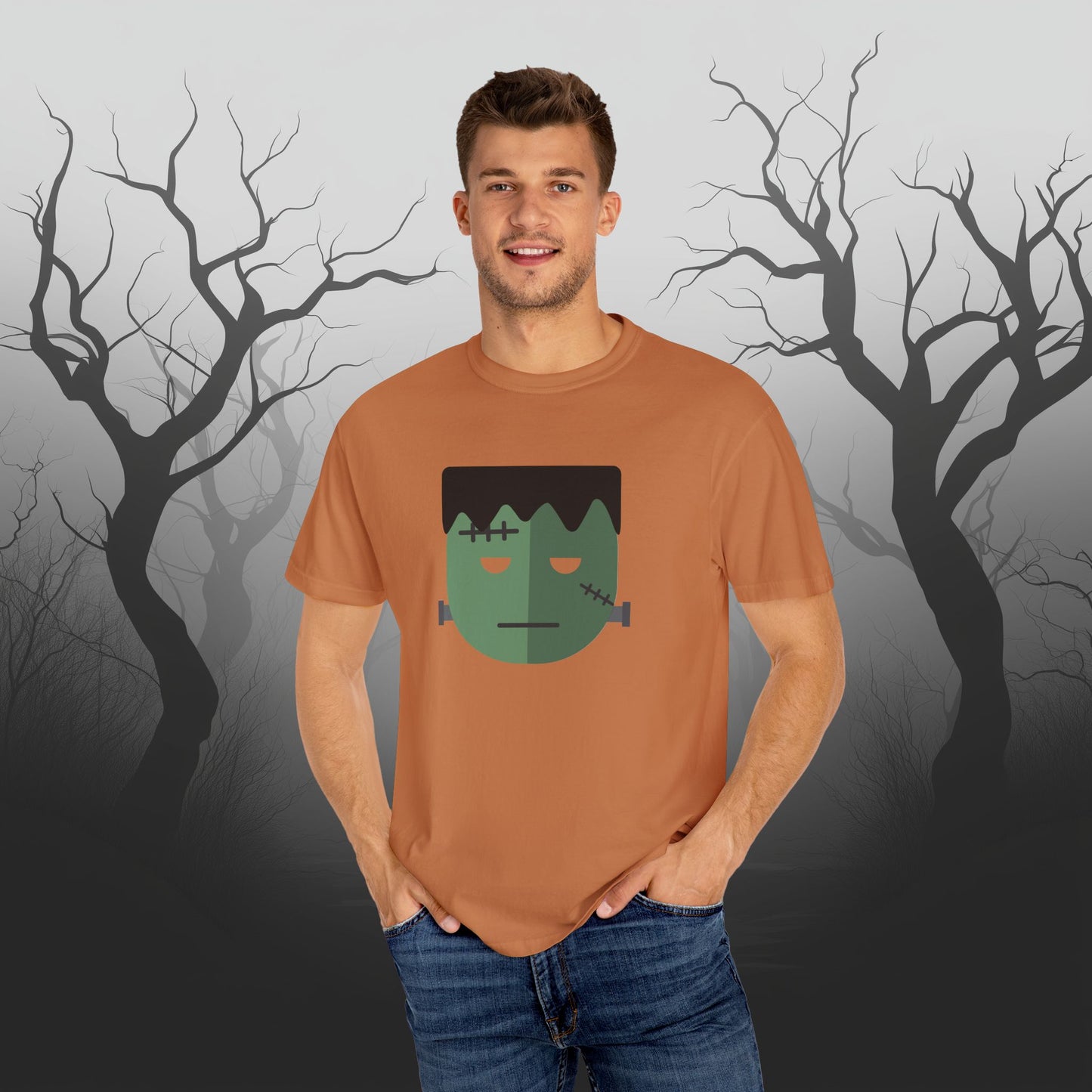 Cute & Simple Frankenstein Graphic Halloween Graphic T-Shirt - Funny Halloween Shirt Comfort Colors 1717