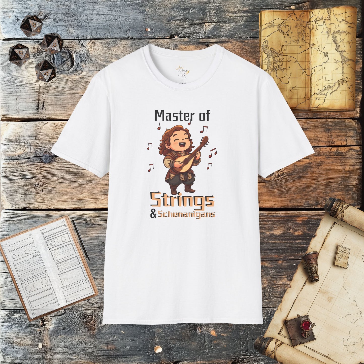 Master of Strings & Schenanigans - Fantasy Group Role Playing Graphic T-Shirt